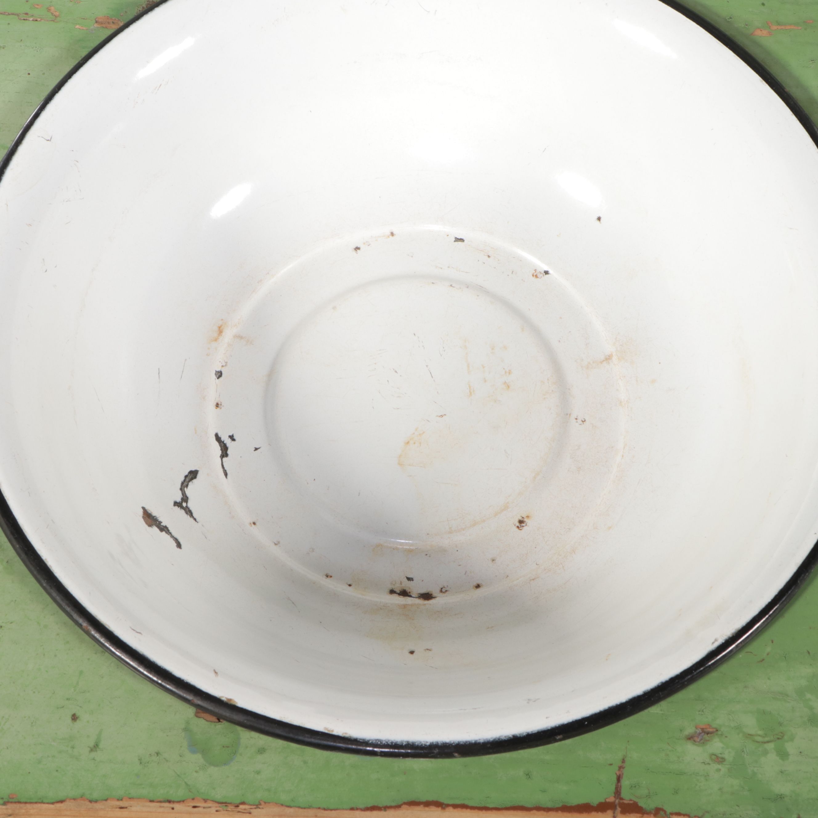 Green Painted Wood Washstand with Enamel Bowl