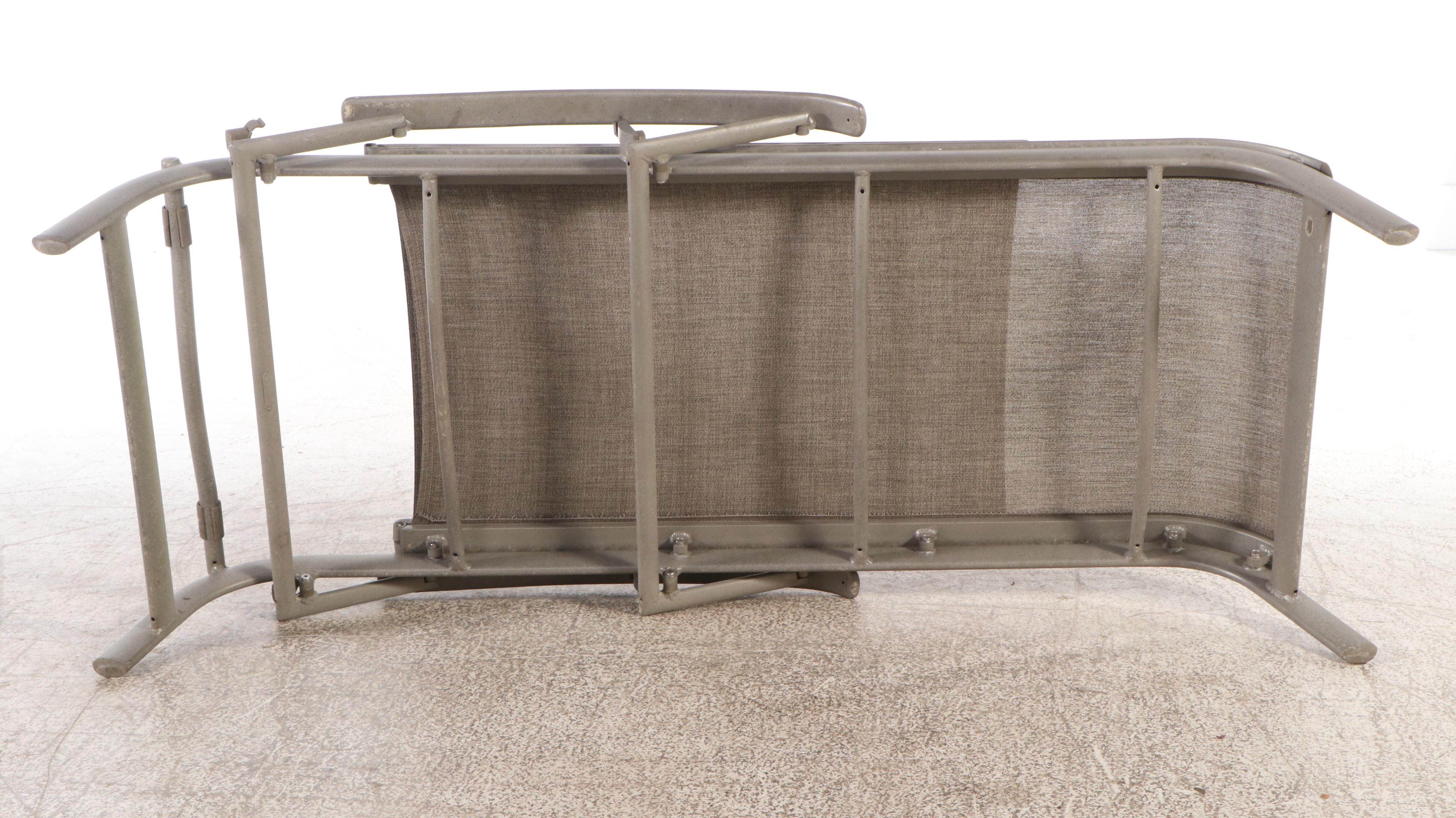 Pair of Sling Fabric Patio Armchairs with Chaise Lounge and Accent Table