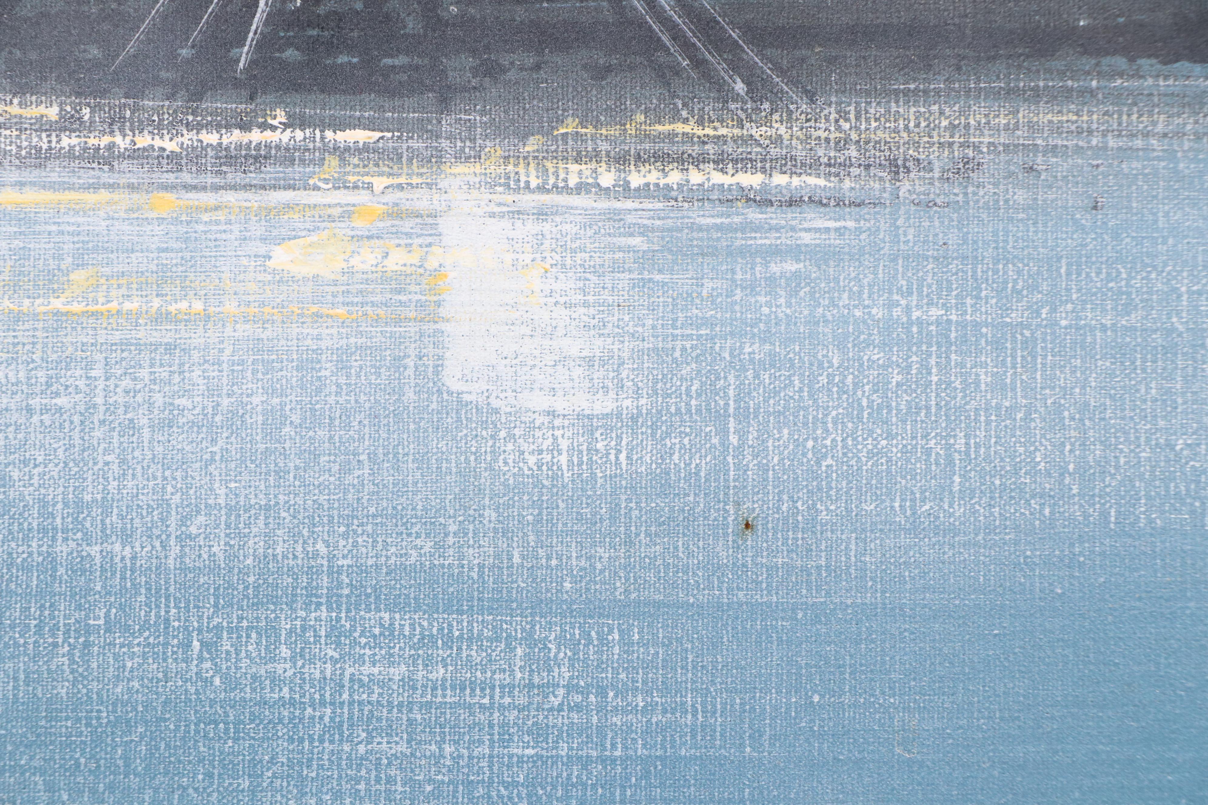 Maritime Oil Painting of Sailing Ships, Late 20th Century