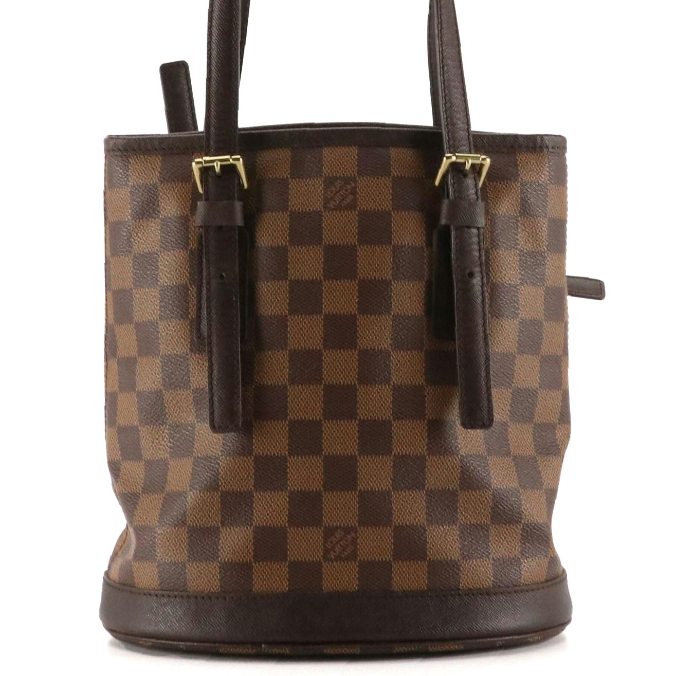 Louis Vuitton Marais Bucket Bag in Damier Ebene Canvas and Brown Leather
