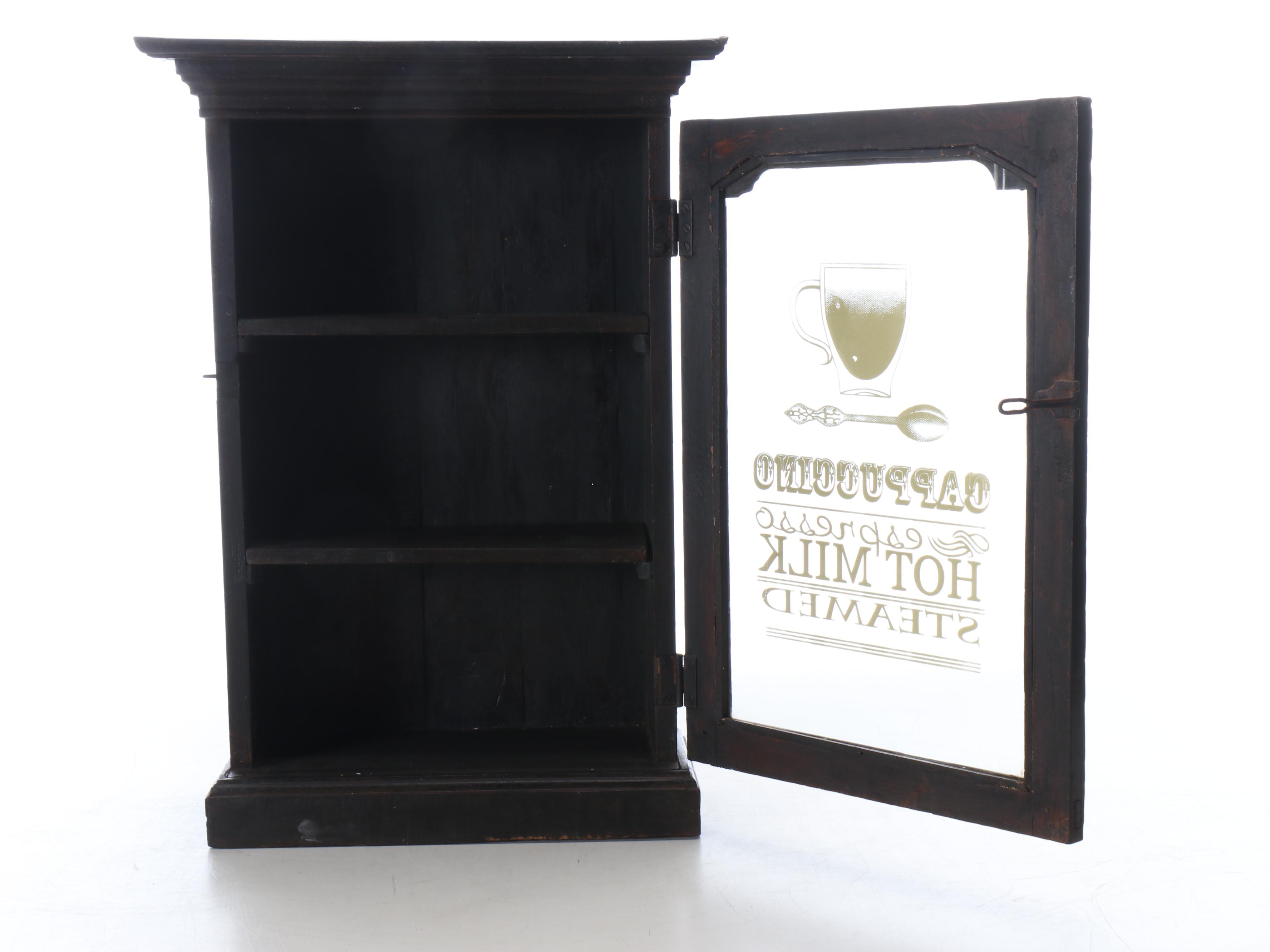 Vintage Wooden Cupboard with "Cappuccino" Decal to Glass Door