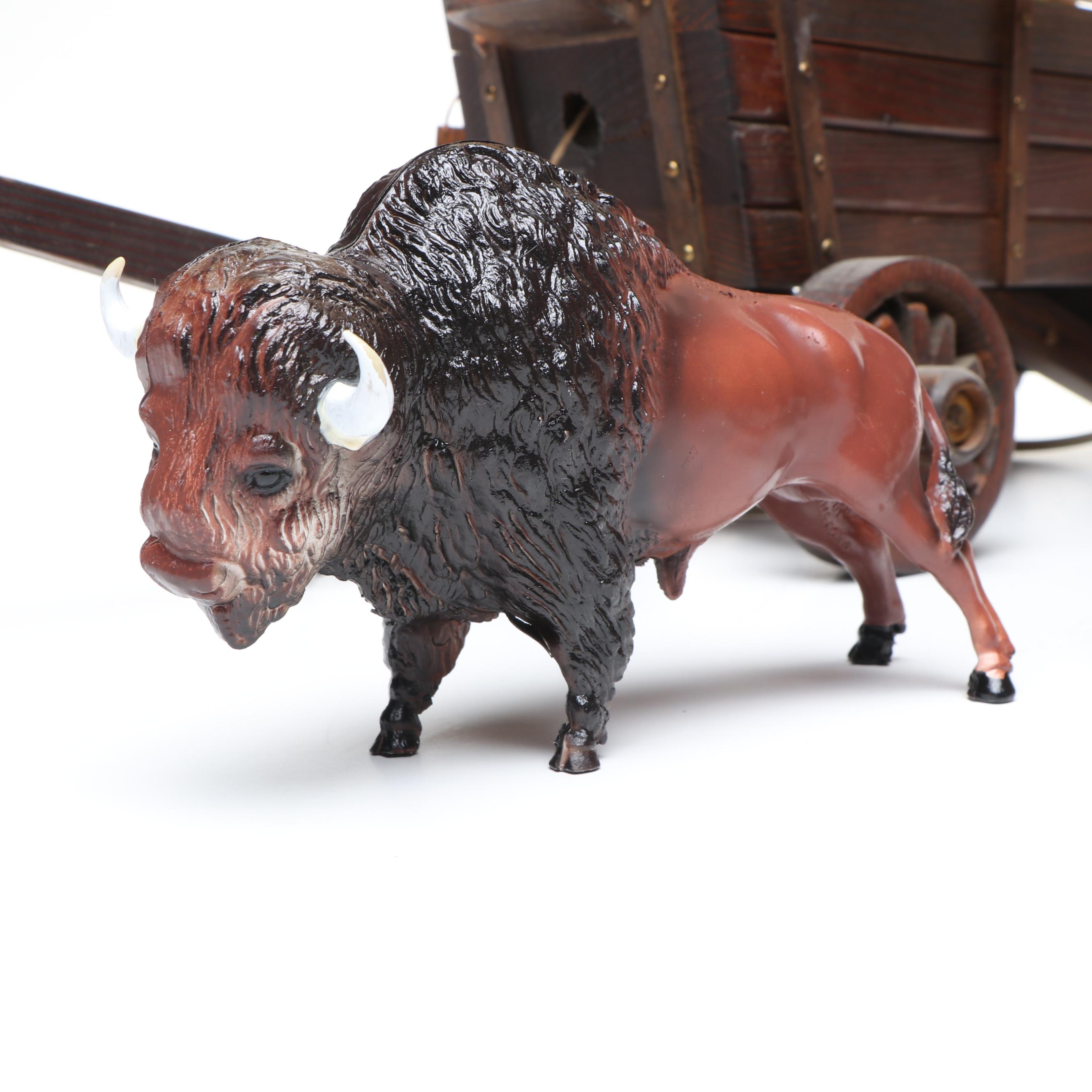 Handmade Conestoga Wagon Lamps with Bison Figurine