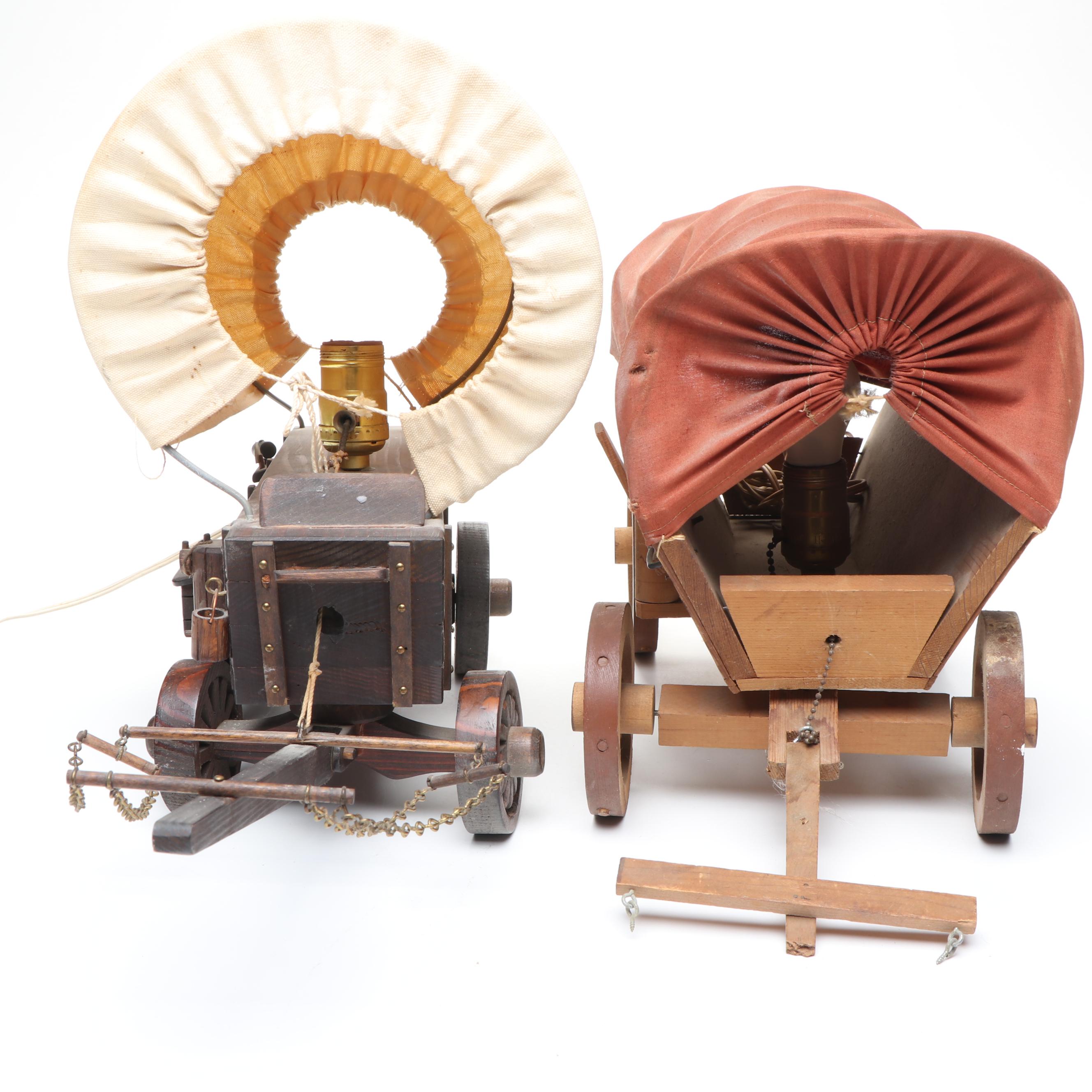 Handmade Conestoga Wagon Lamps with Bison Figurine