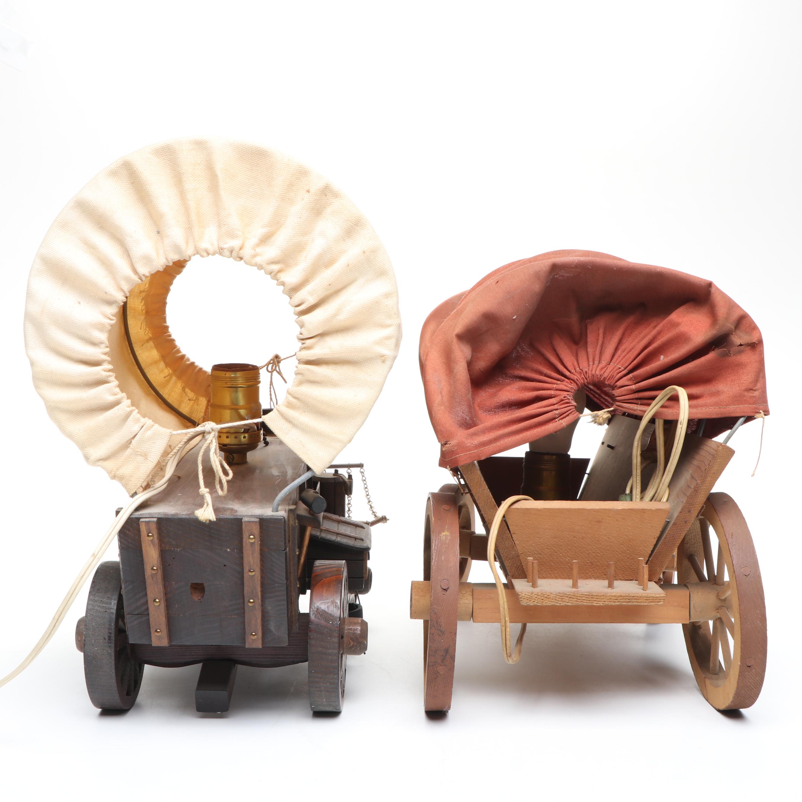 Handmade Conestoga Wagon Lamps with Bison Figurine