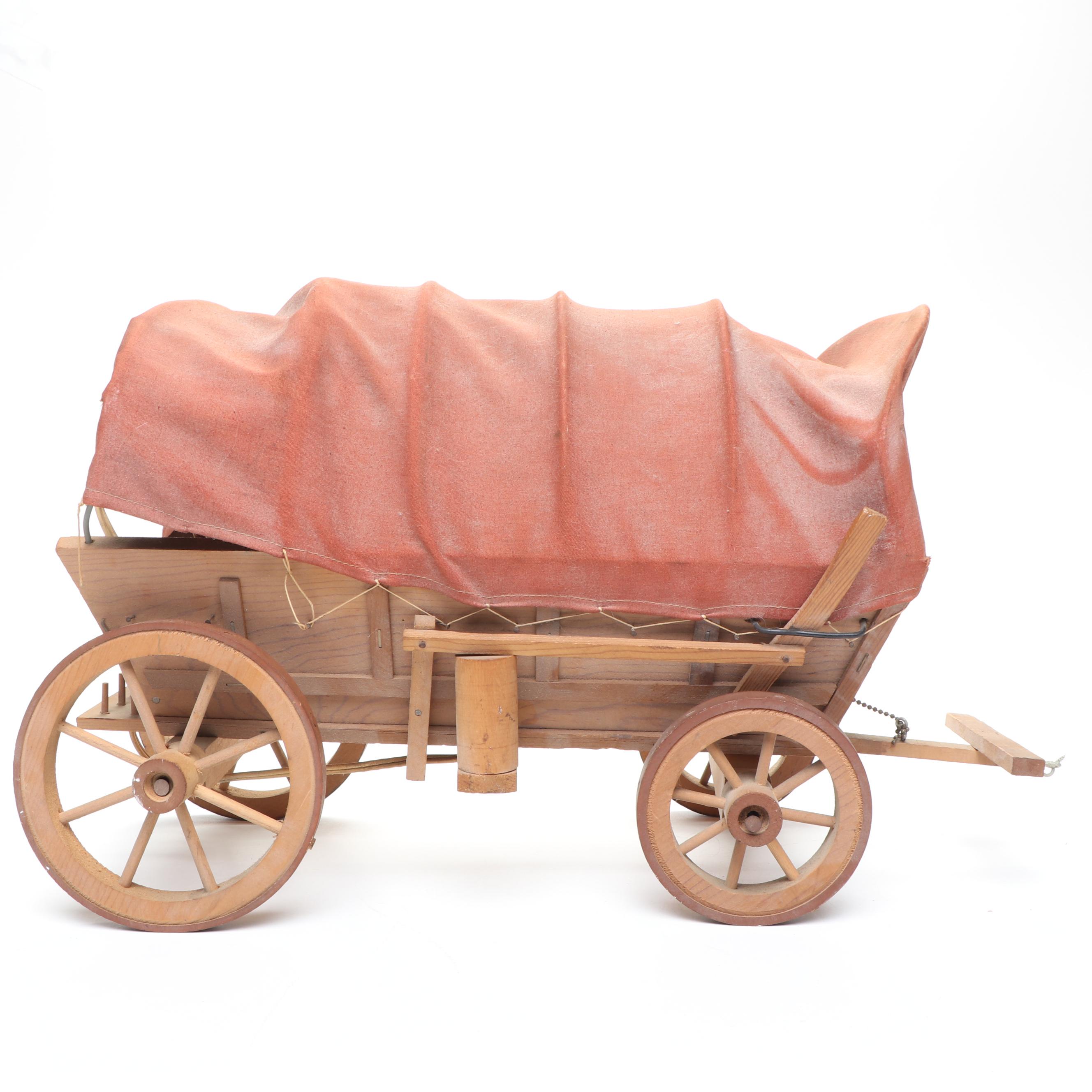 Handmade Conestoga Wagon Lamps with Bison Figurine