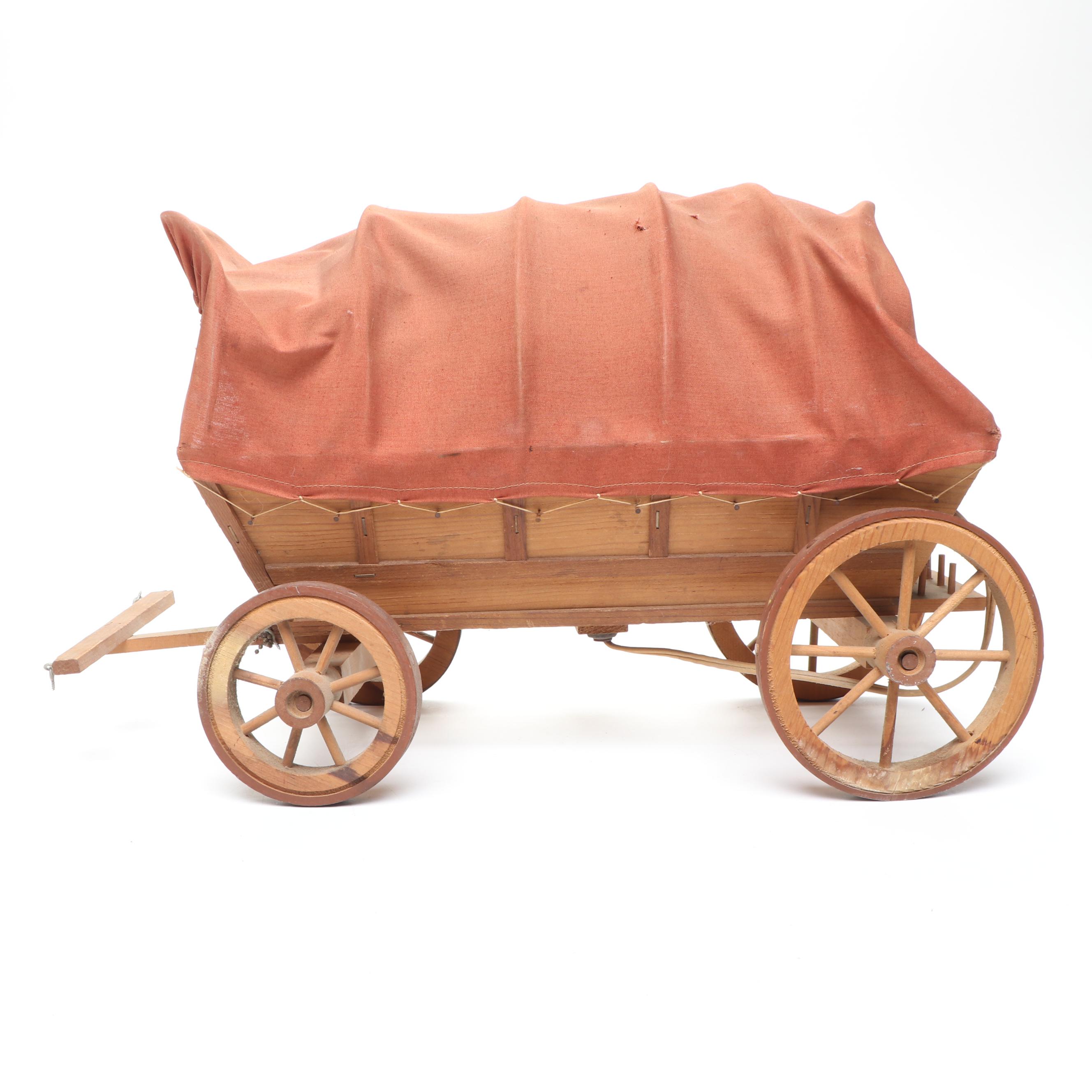 Handmade Conestoga Wagon Lamps with Bison Figurine