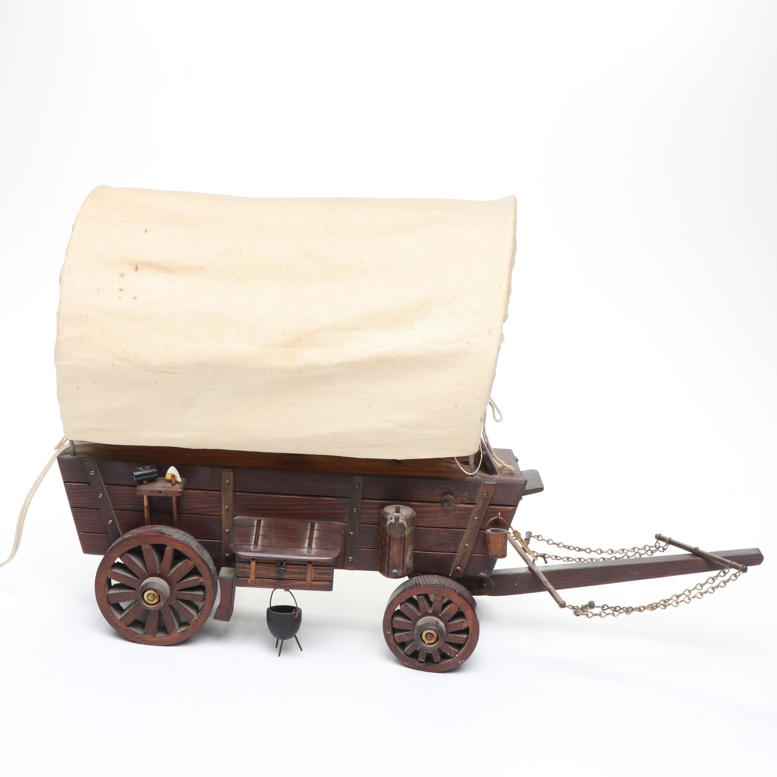 Handmade Conestoga Wagon Lamps with Bison Figurine