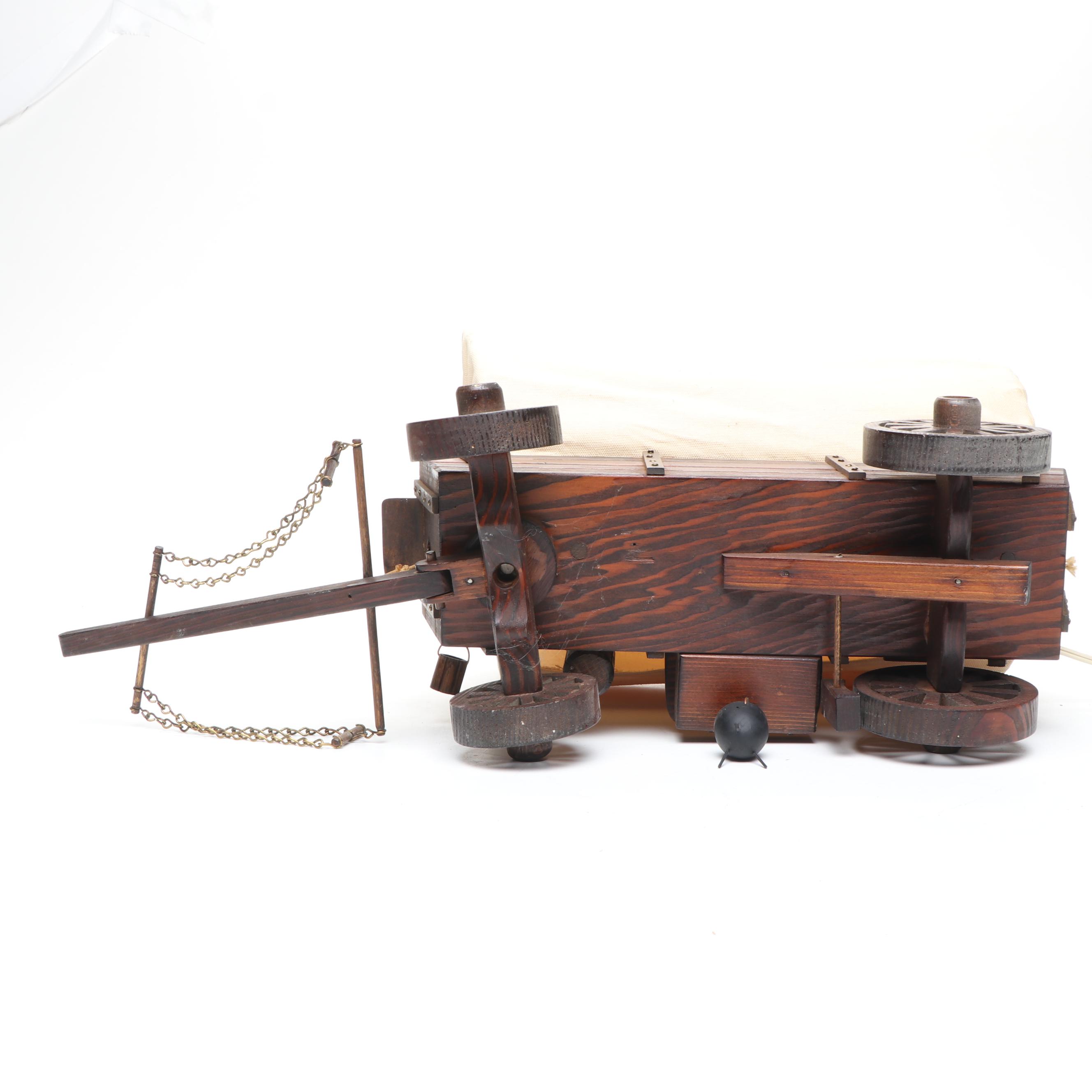 Handmade Conestoga Wagon Lamps with Bison Figurine