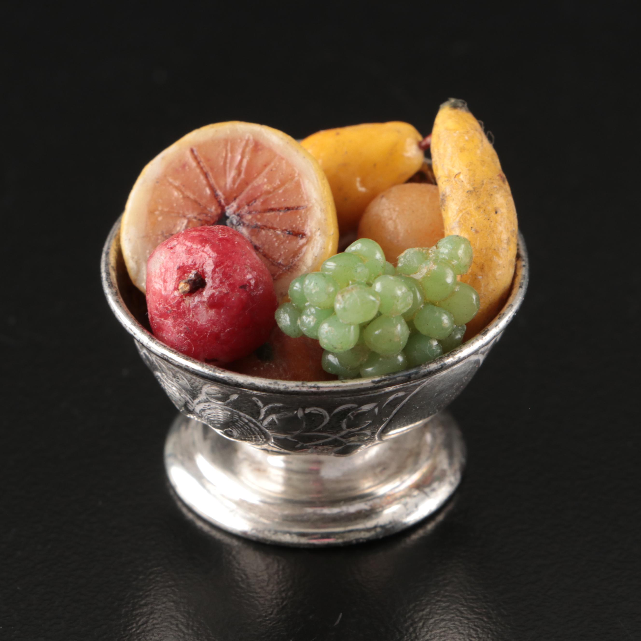 Miniature Sterling Silver Trays and Bowls with Wax Fruit