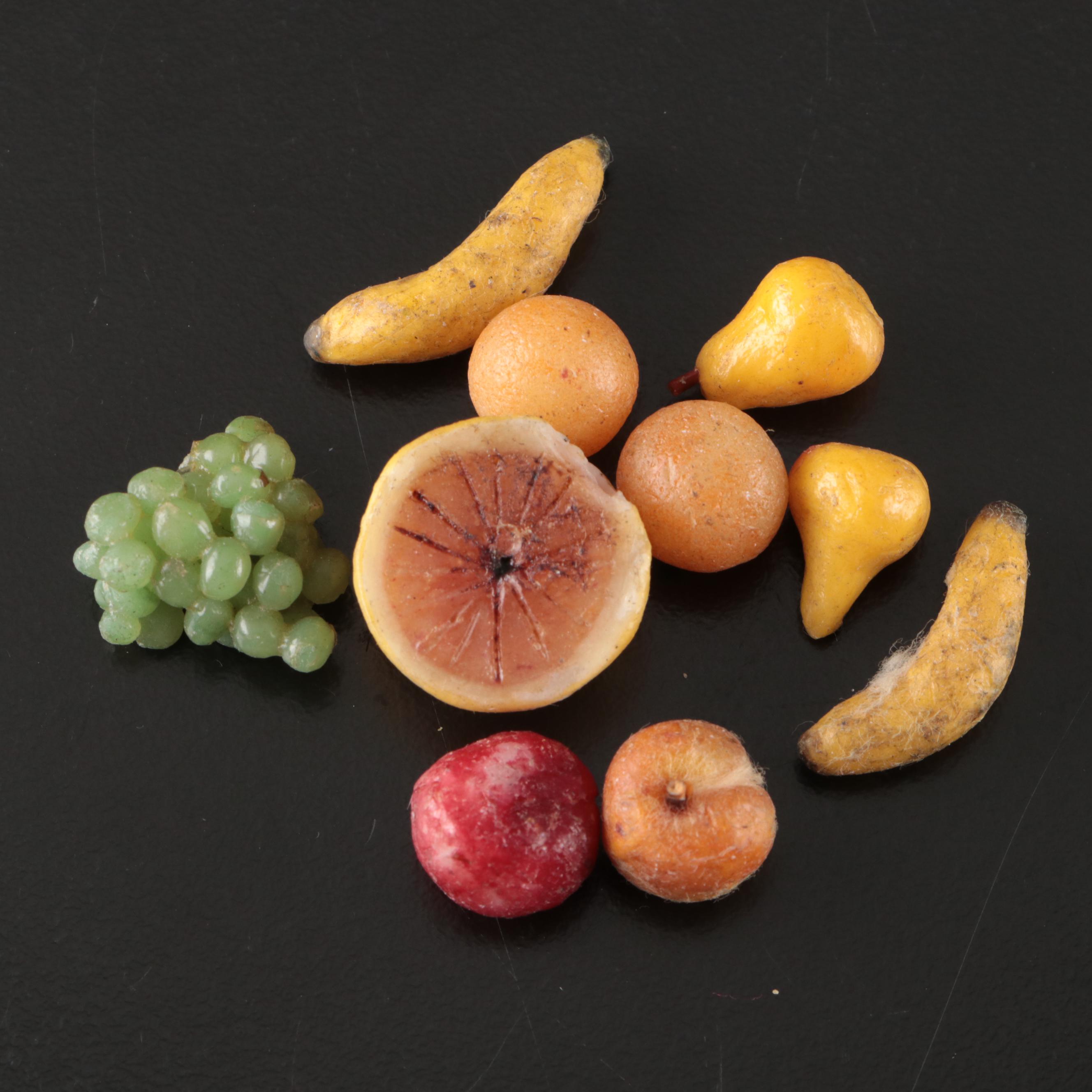 Miniature Sterling Silver Trays and Bowls with Wax Fruit