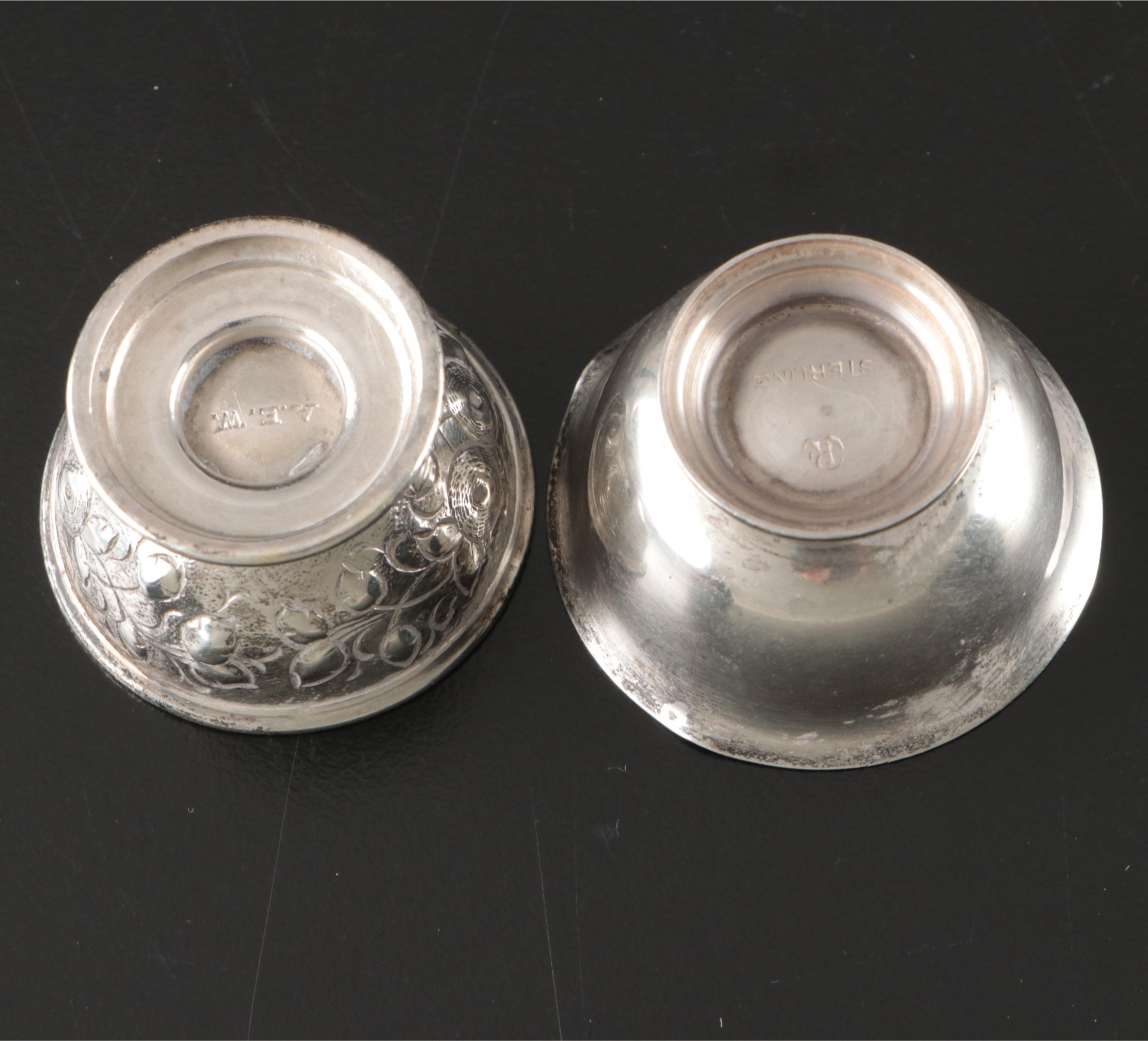 Miniature Sterling Silver Trays and Bowls with Wax Fruit