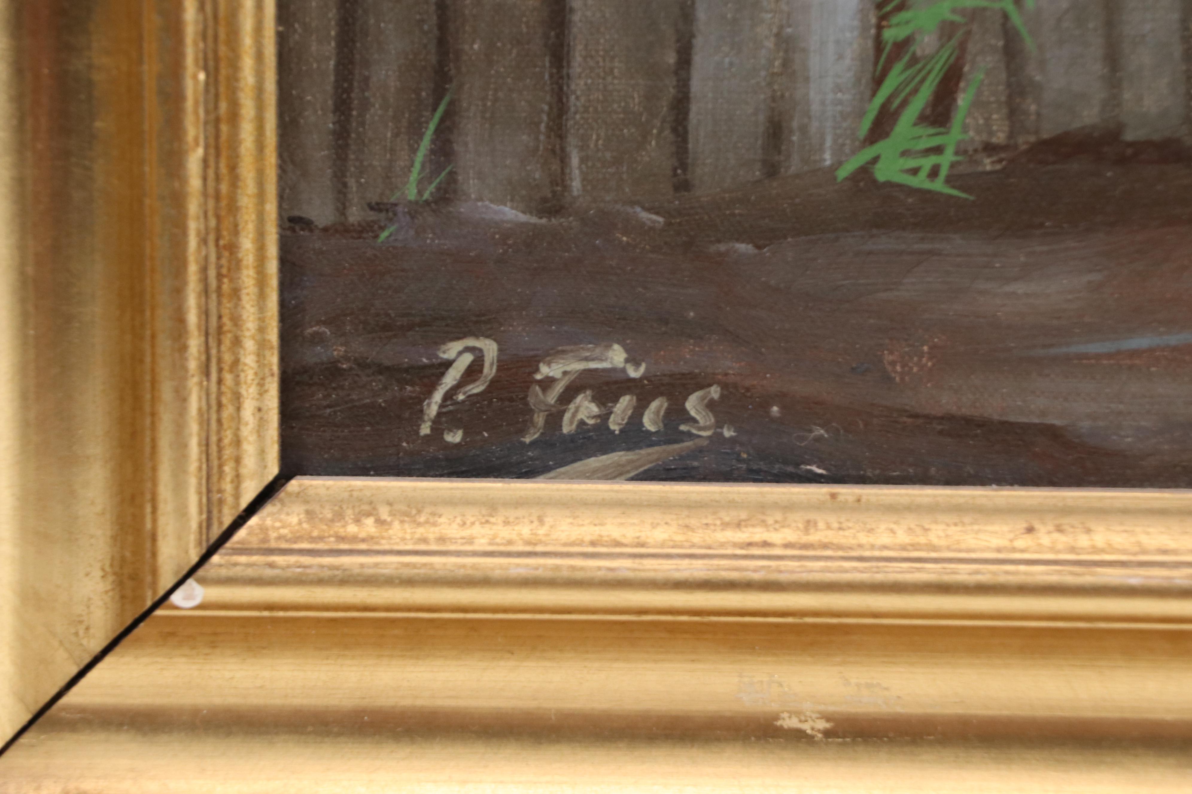 European Landscape Oil Painting of Farm Scene, Mid-20th Century