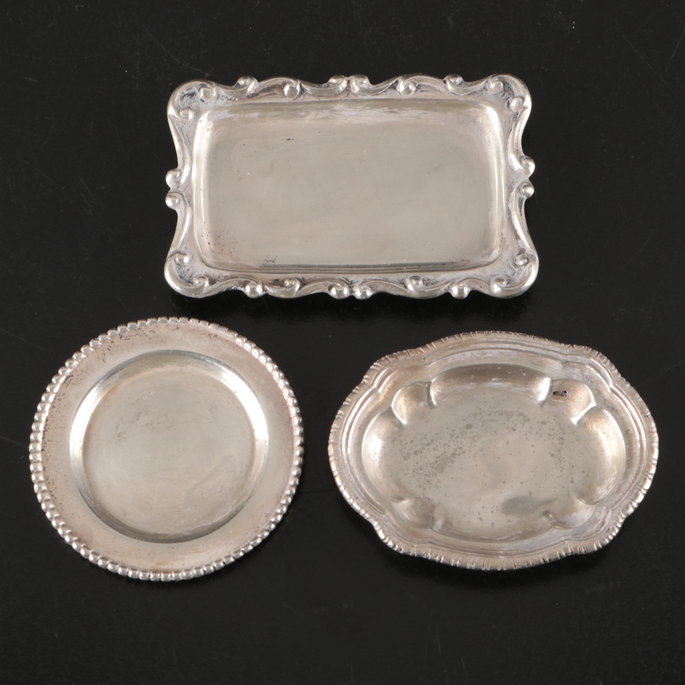 Miniature Sterling Silver Trays and Bowls with Wax Fruit
