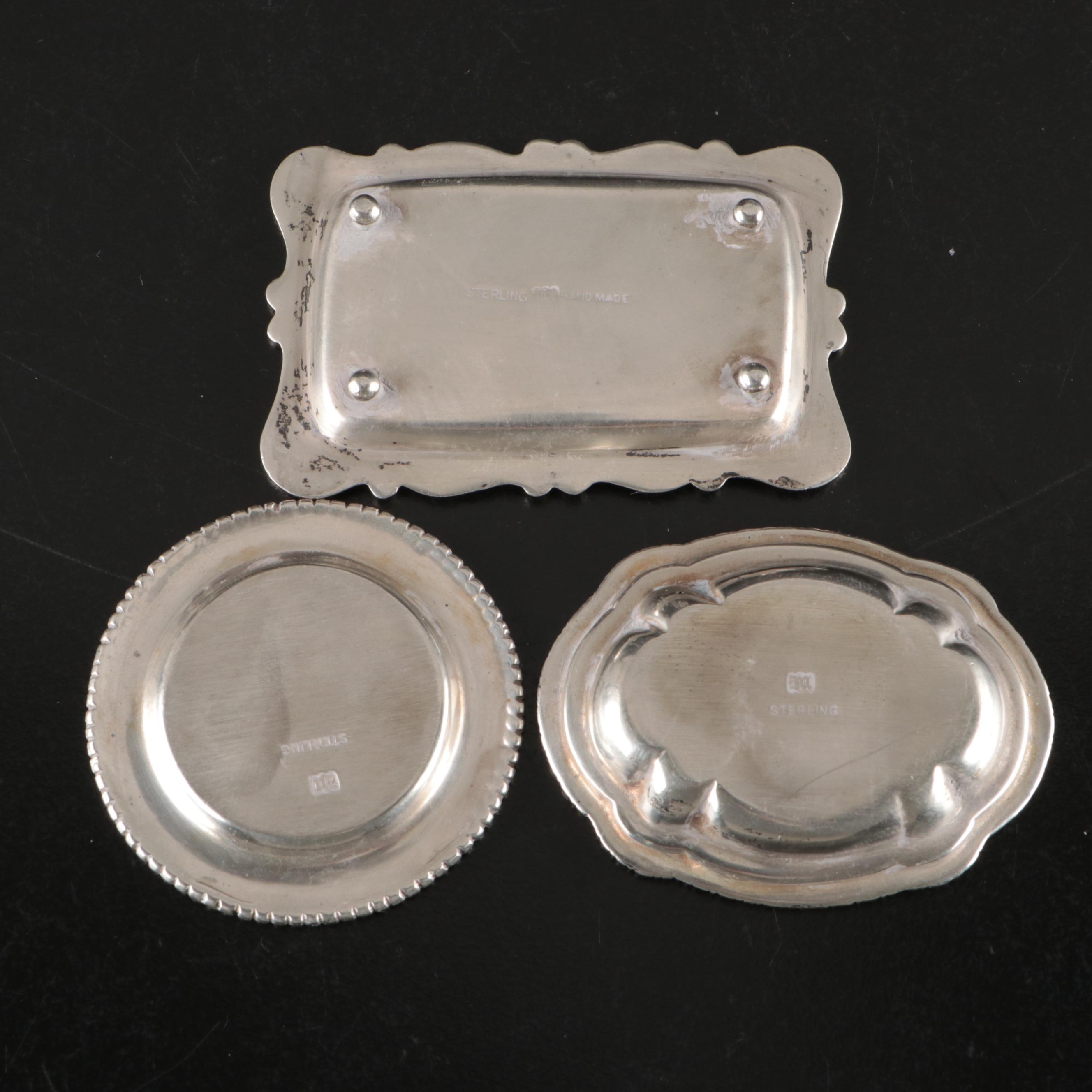 Miniature Sterling Silver Trays and Bowls with Wax Fruit