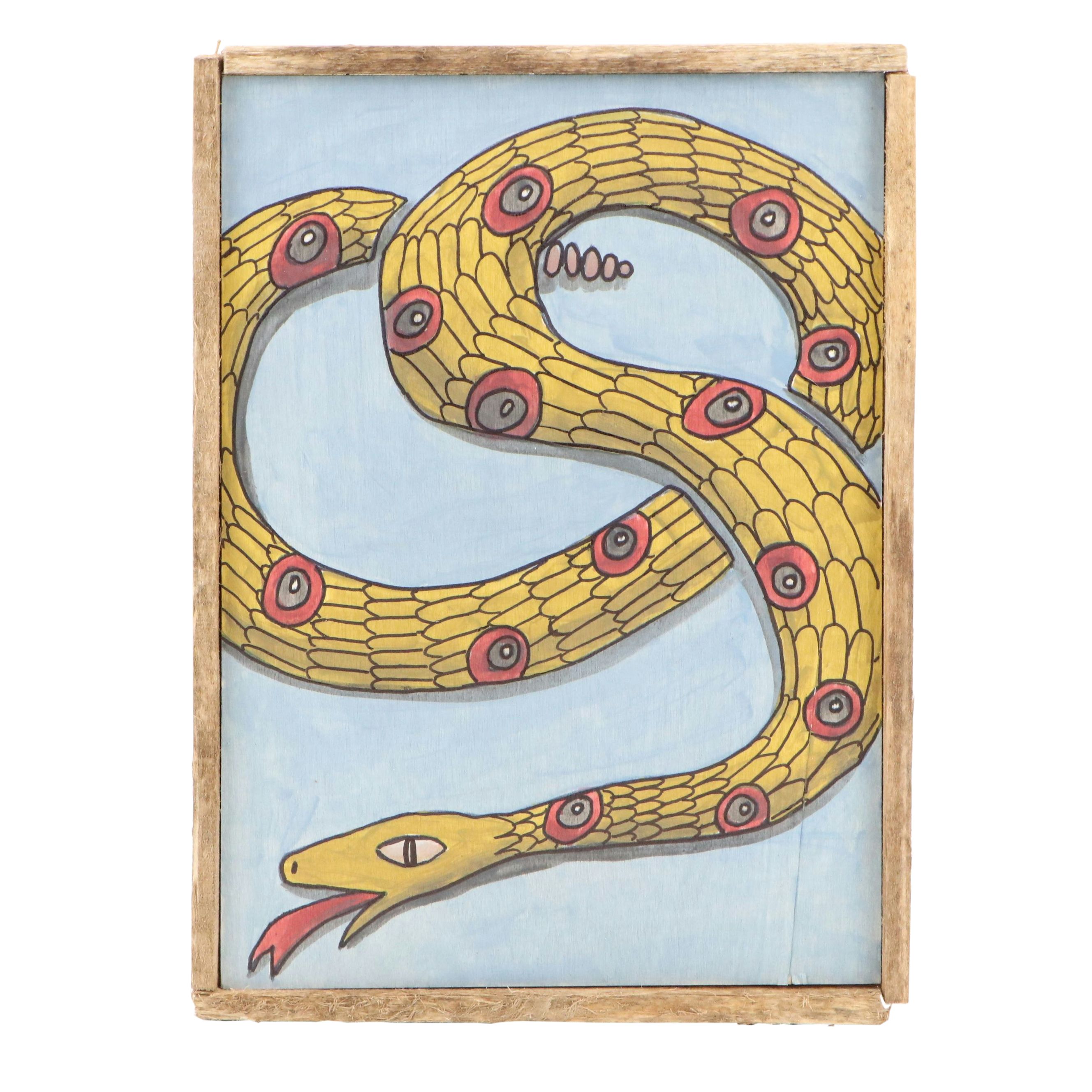 Aaron Wooten Stylized Acrylic Painting of Snake "These are the Times...," 2025