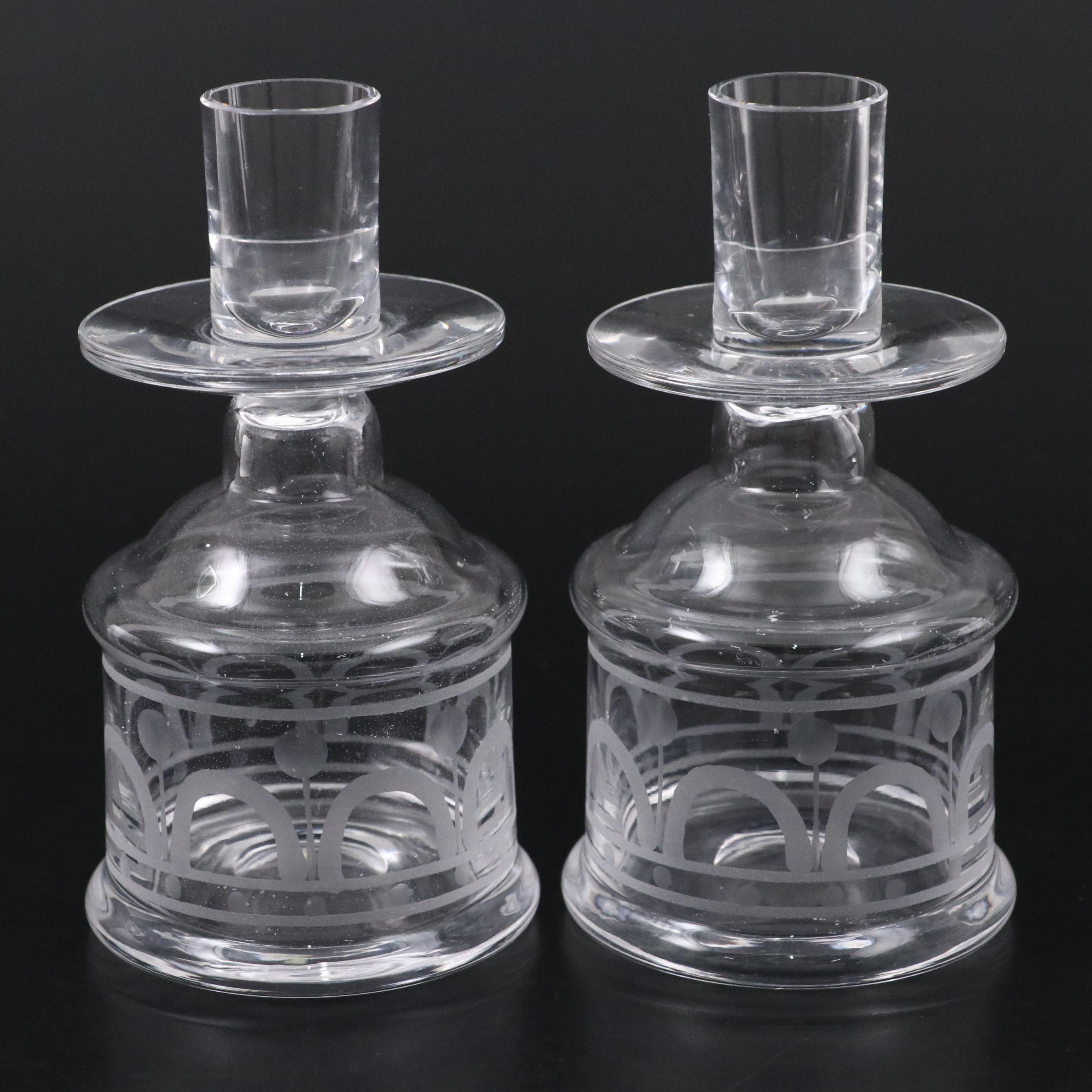 Vintage Bertil Vallien for Kosta Boda "Husar" Crystal Candlesticks