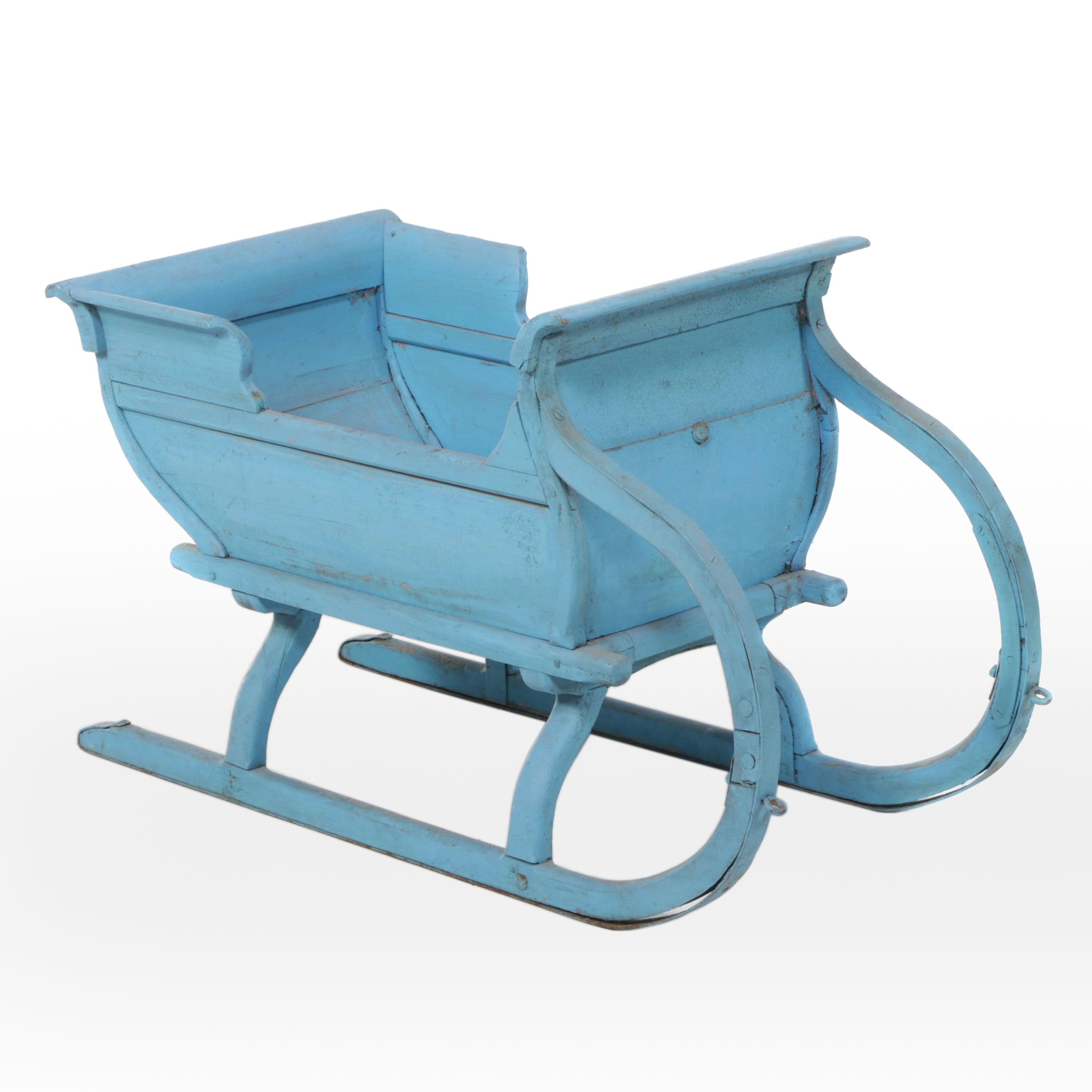 Primitive Blue Wooden Child's Sled