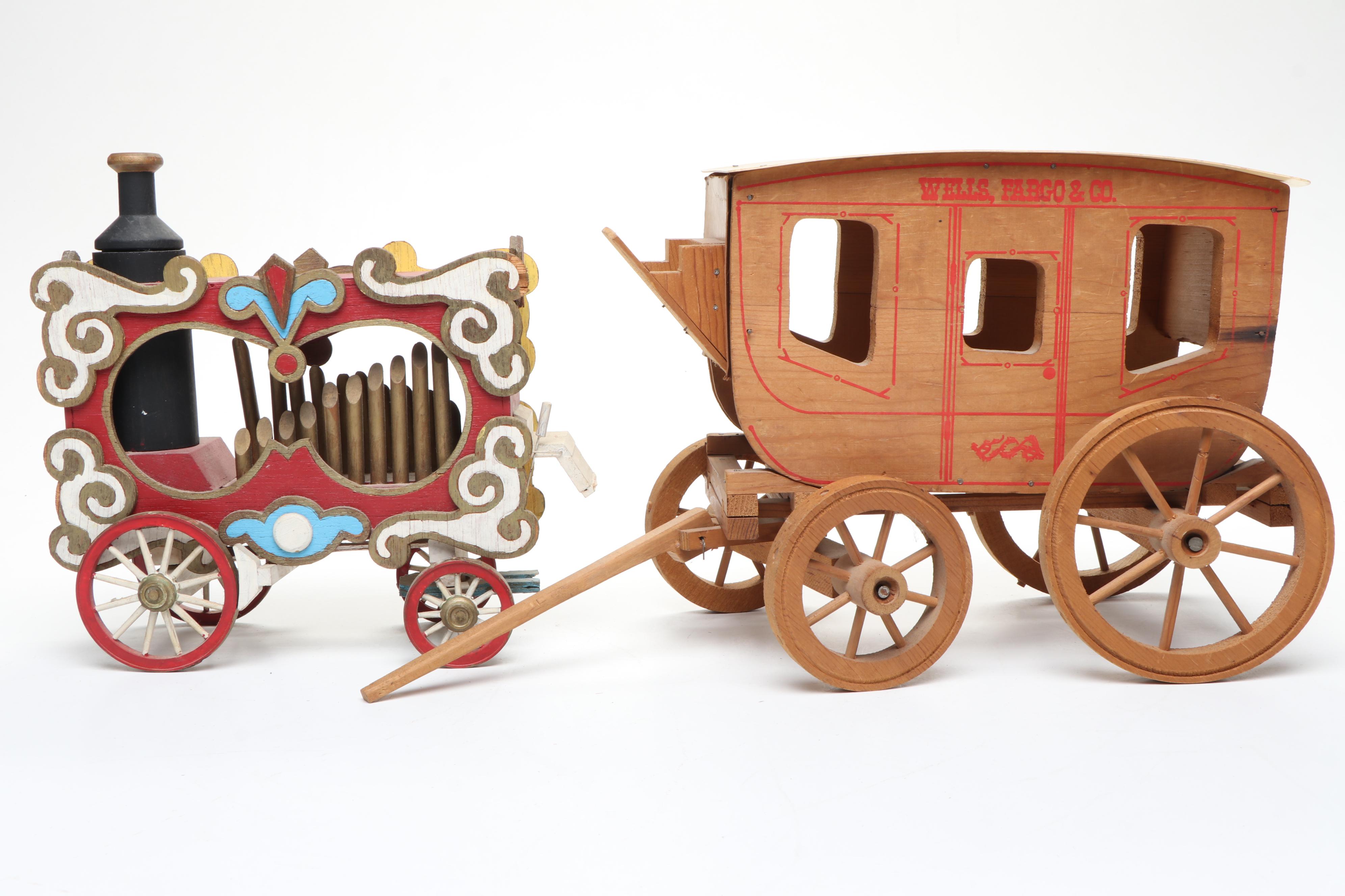 Wells Fargo & Co. Wooden Wagon with Horses and Carriage