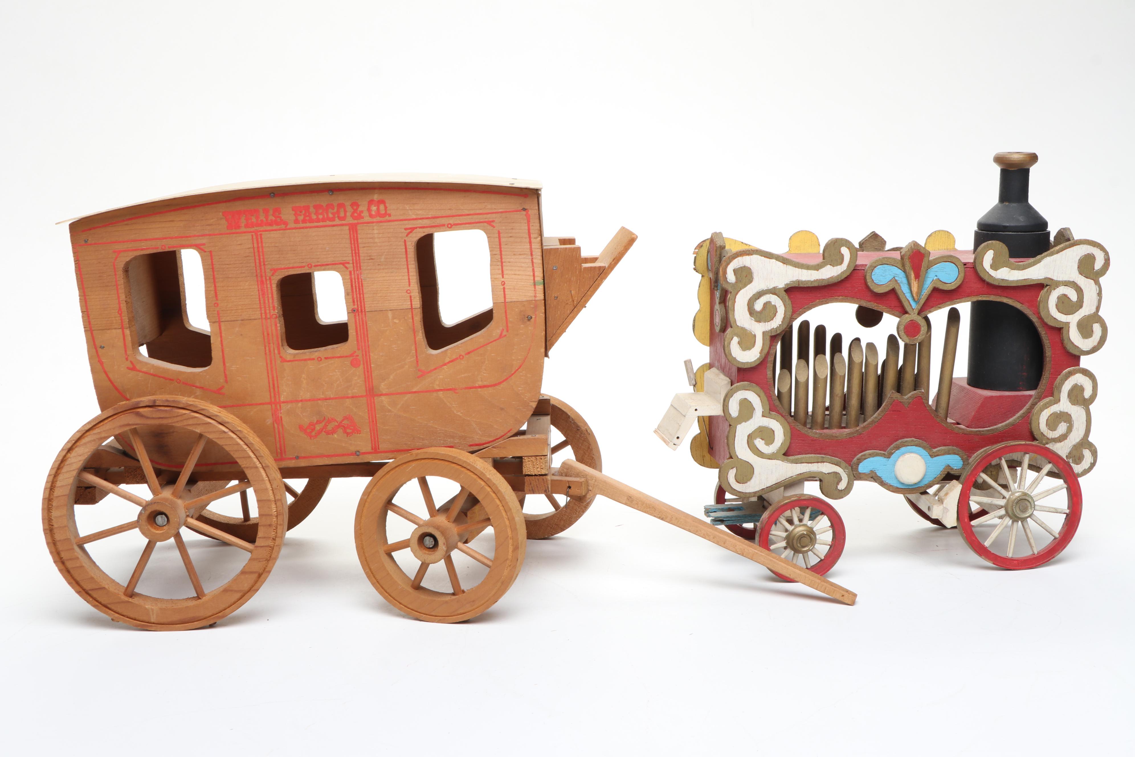 Wells Fargo & Co. Wooden Wagon with Horses and Carriage
