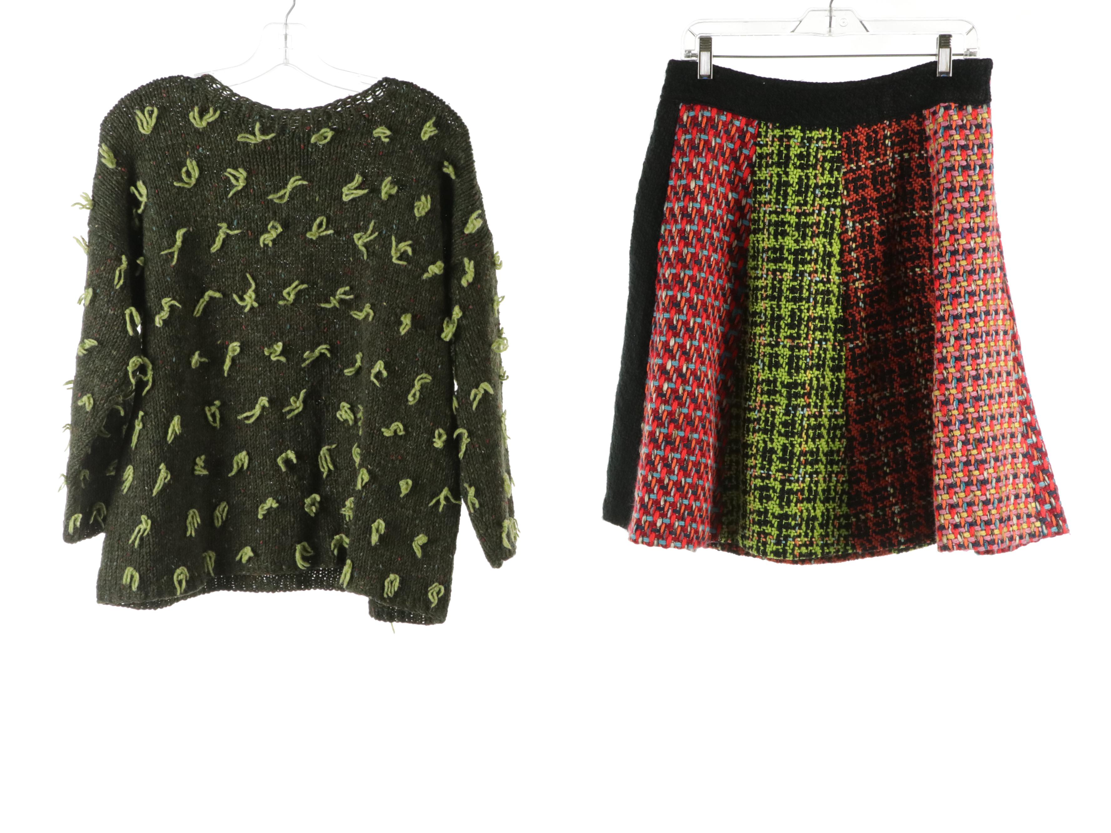 Koos Van Den Akker Cardigan, Fabulous Multicolored Wool Skirt & Other Sweater