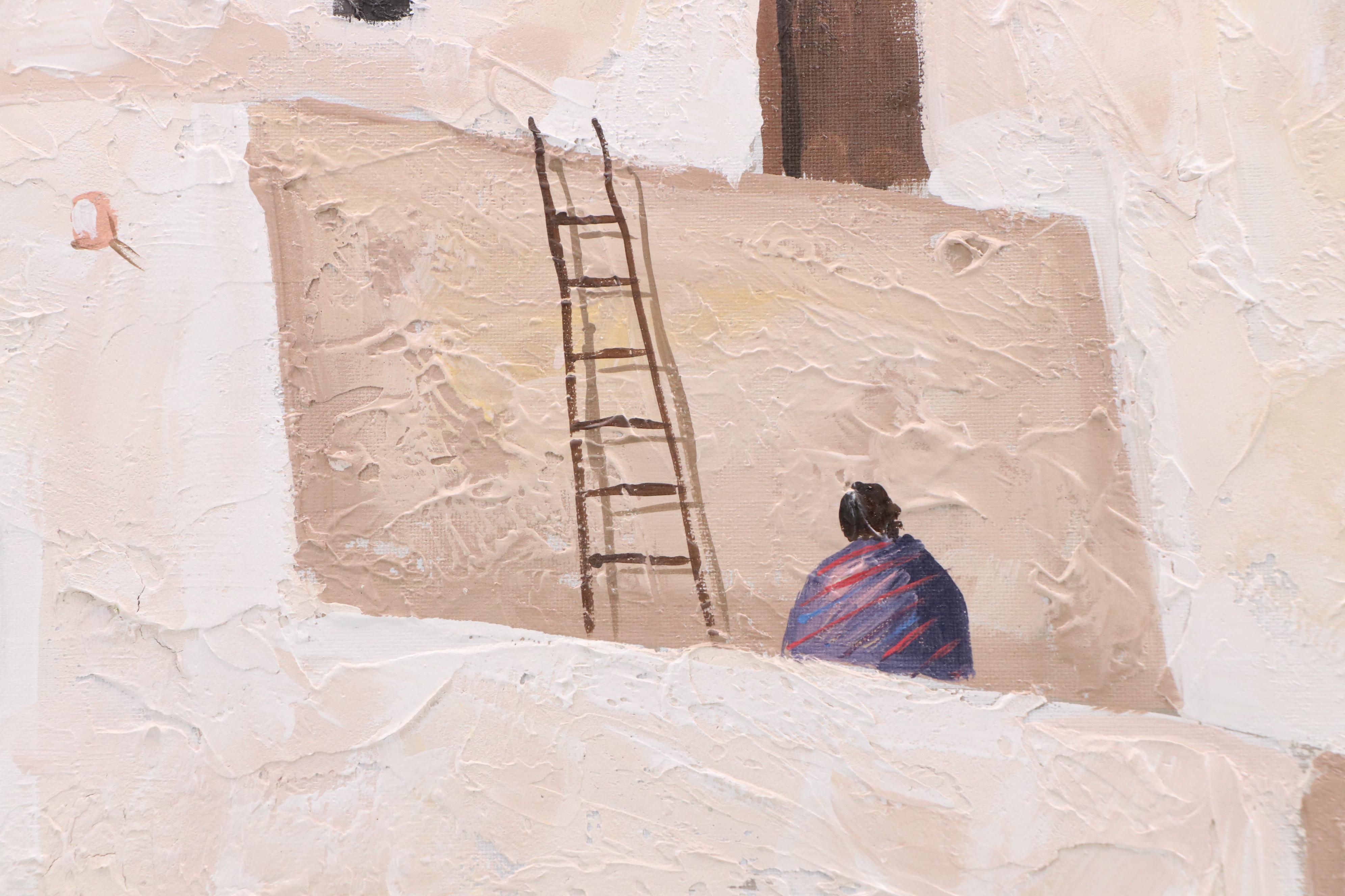 M. Hawk Large-Scale Impasto Acrylic Painting of Southwestern Pueblo Buildings