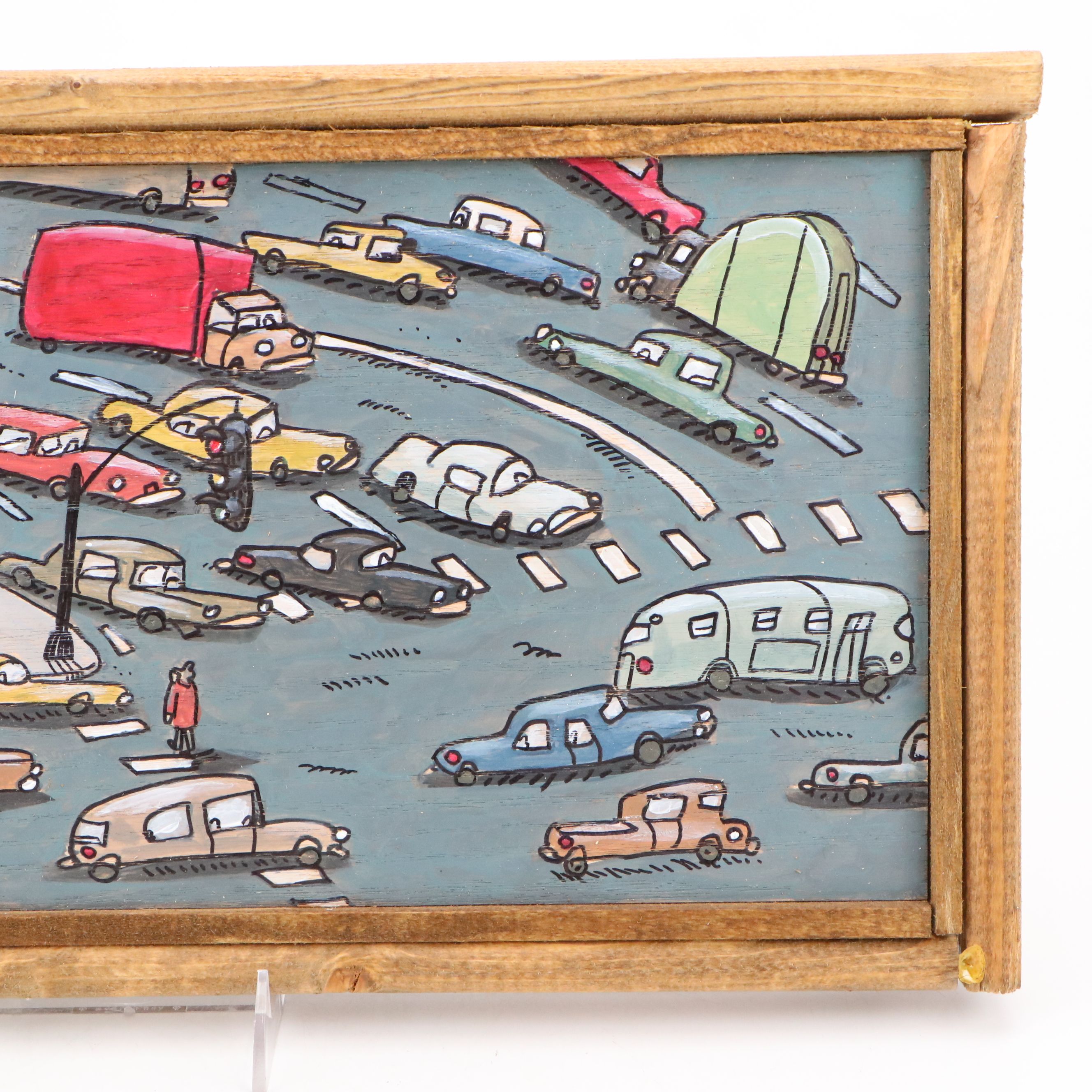 Aaron Wooten Stylized Cityscape Mixed Media Painting "The Luncheonette," 2025