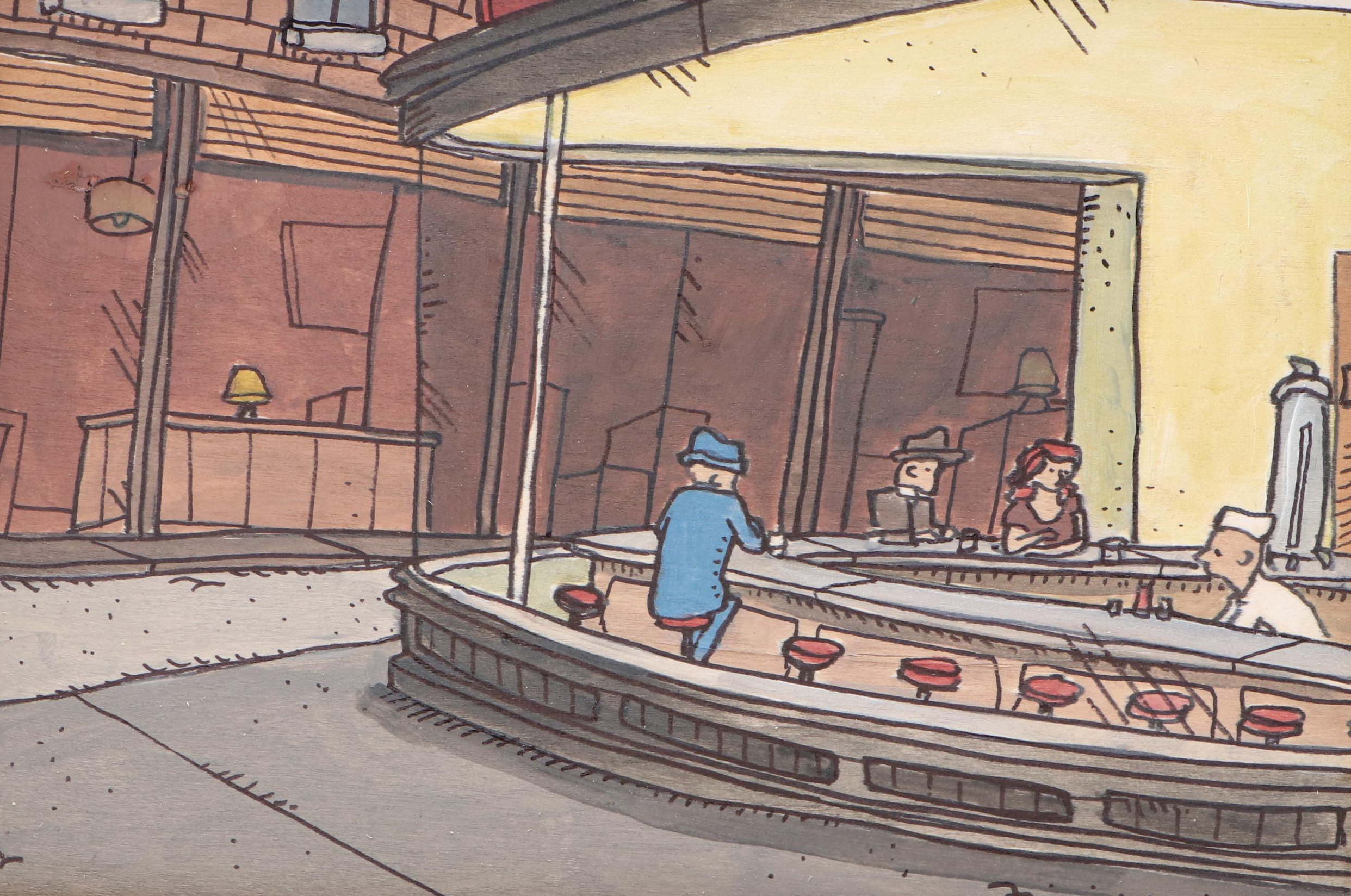 Aaron Wooten Stylized Mixed Media Painting "Night Hawks," 2025