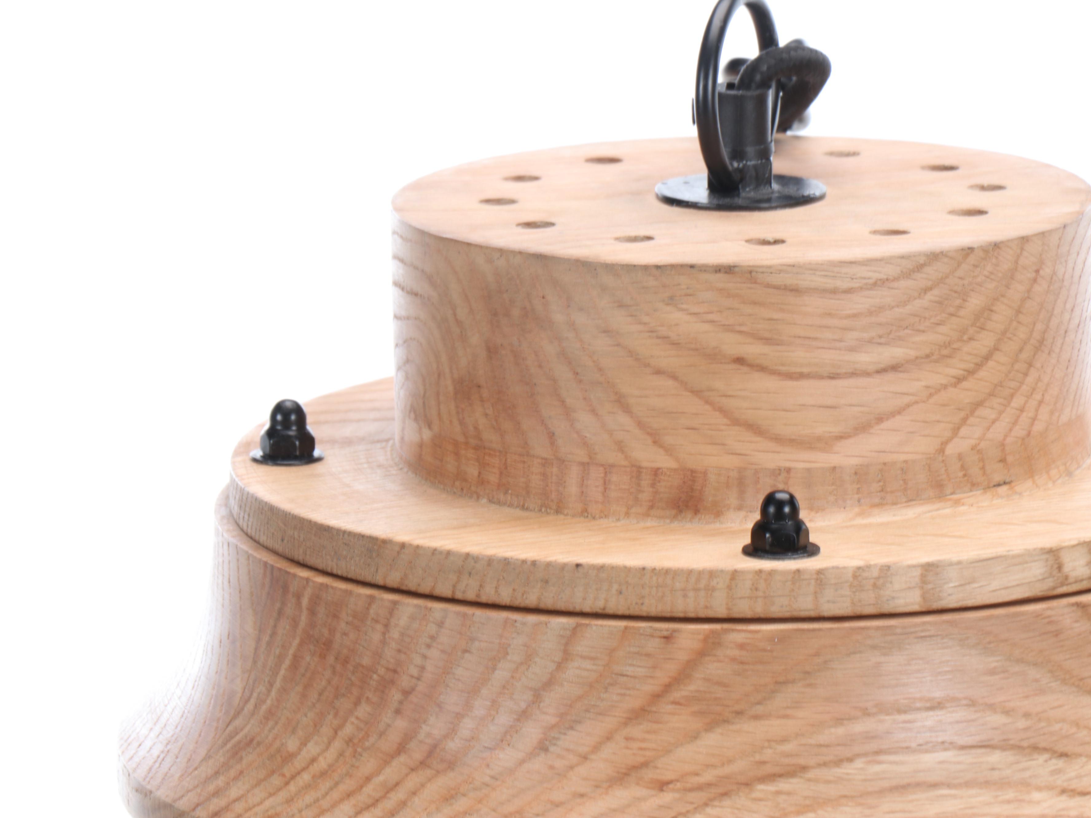 Pair of Bobo Carved Wood Stacked Ring Pendant Lights