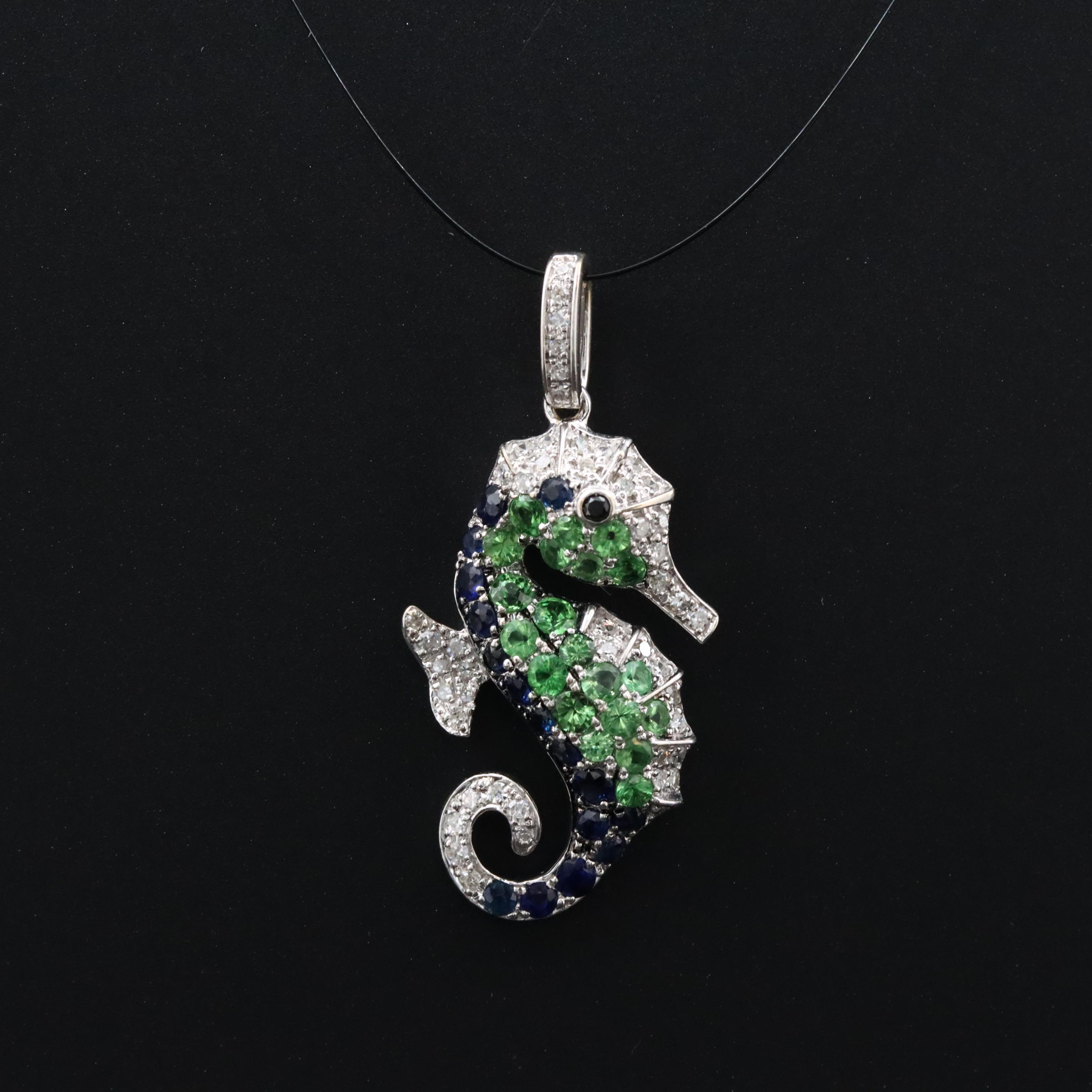 EFFY 14K Tsavorite, Sapphire and Diamond Seahorse Pendant