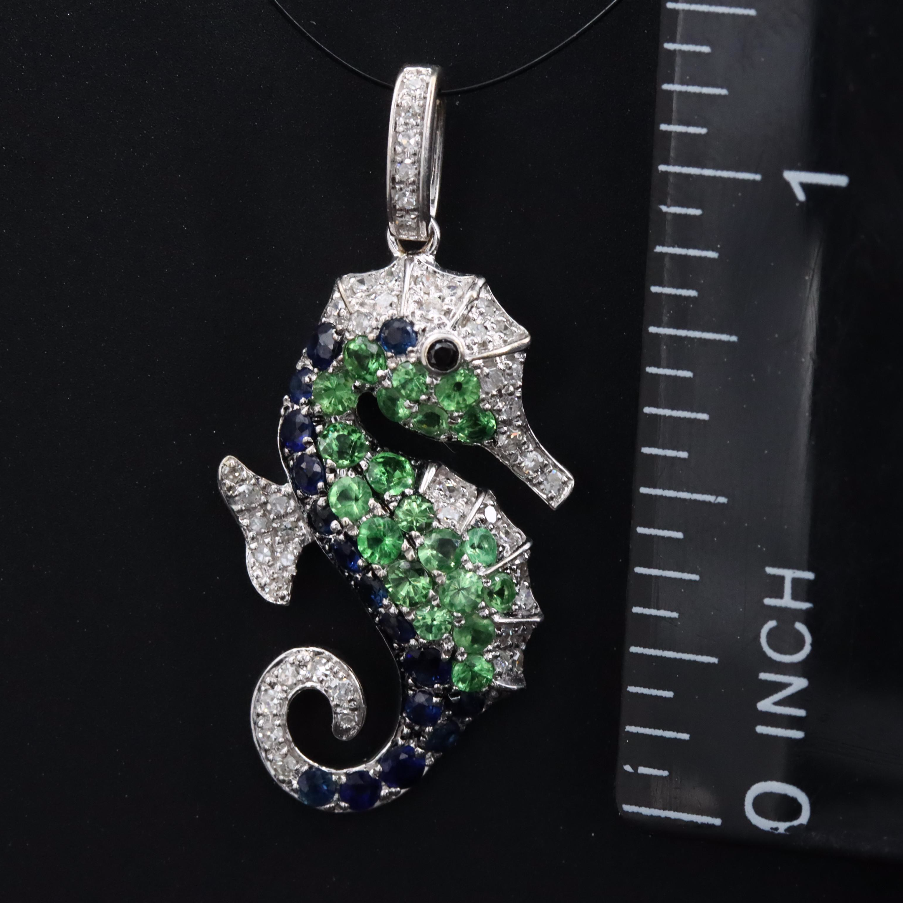 EFFY 14K Tsavorite, Sapphire and Diamond Seahorse Pendant