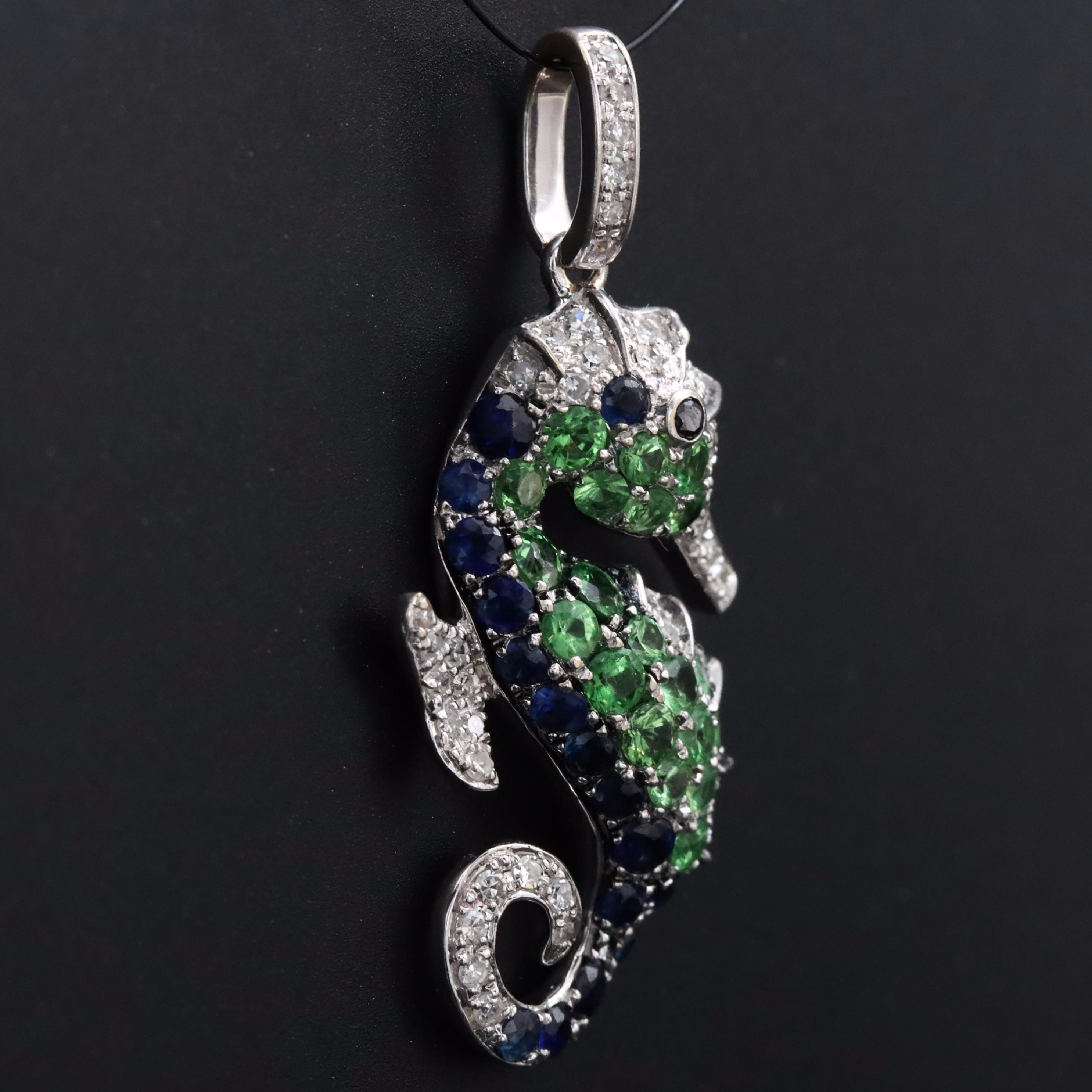 EFFY 14K Tsavorite, Sapphire and Diamond Seahorse Pendant