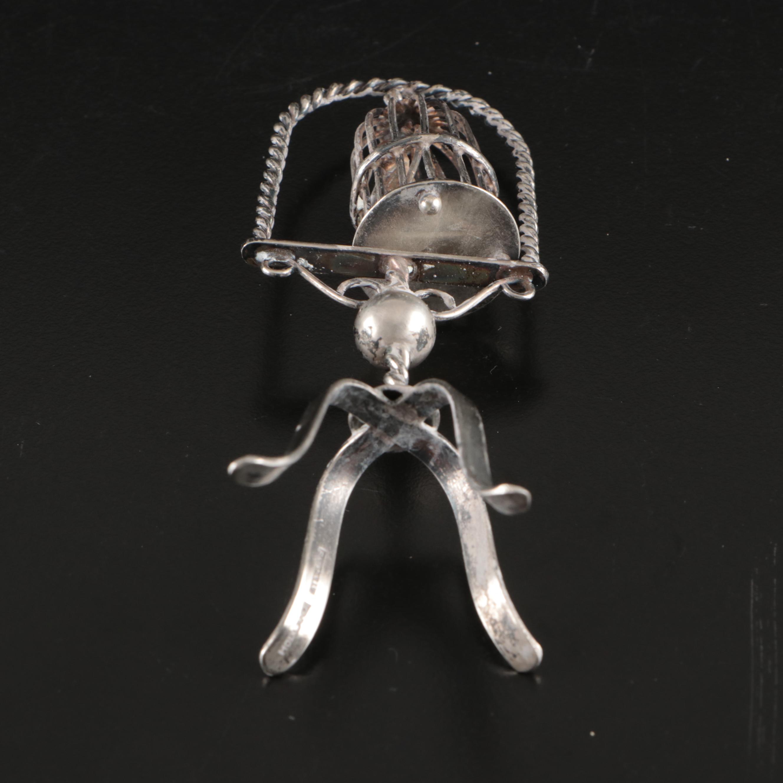Miniature Sterling Silver Birdcage and Chair Figurines
