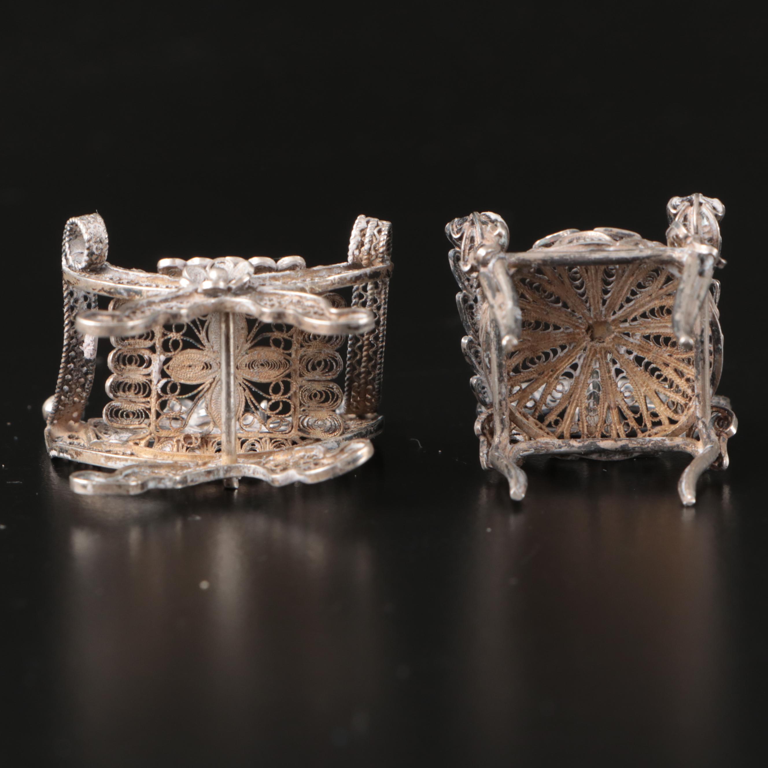 Miniature Sterling Silver Birdcage and Chair Figurines