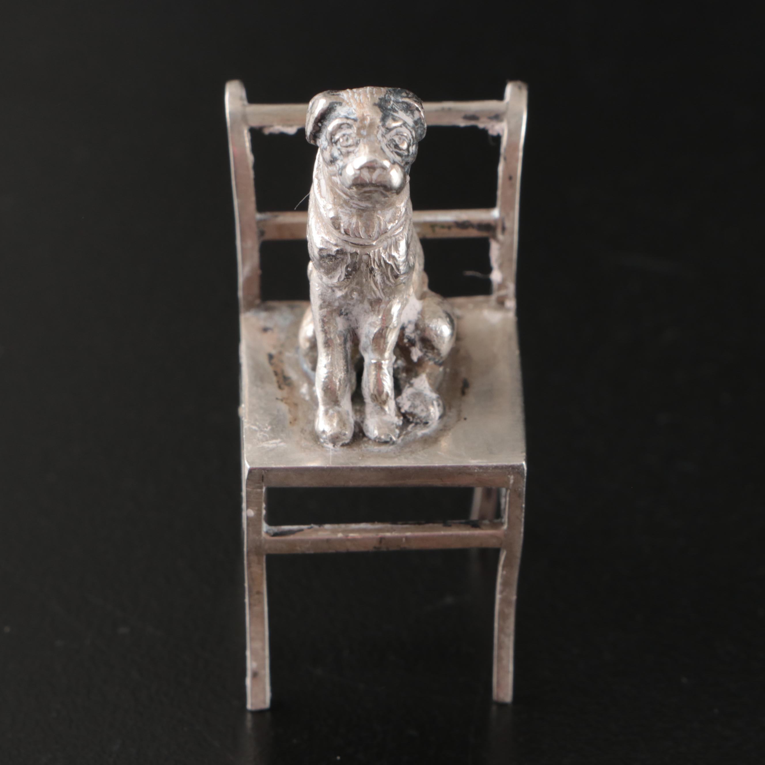 Miniature Sterling Silver Birdcage and Chair Figurines