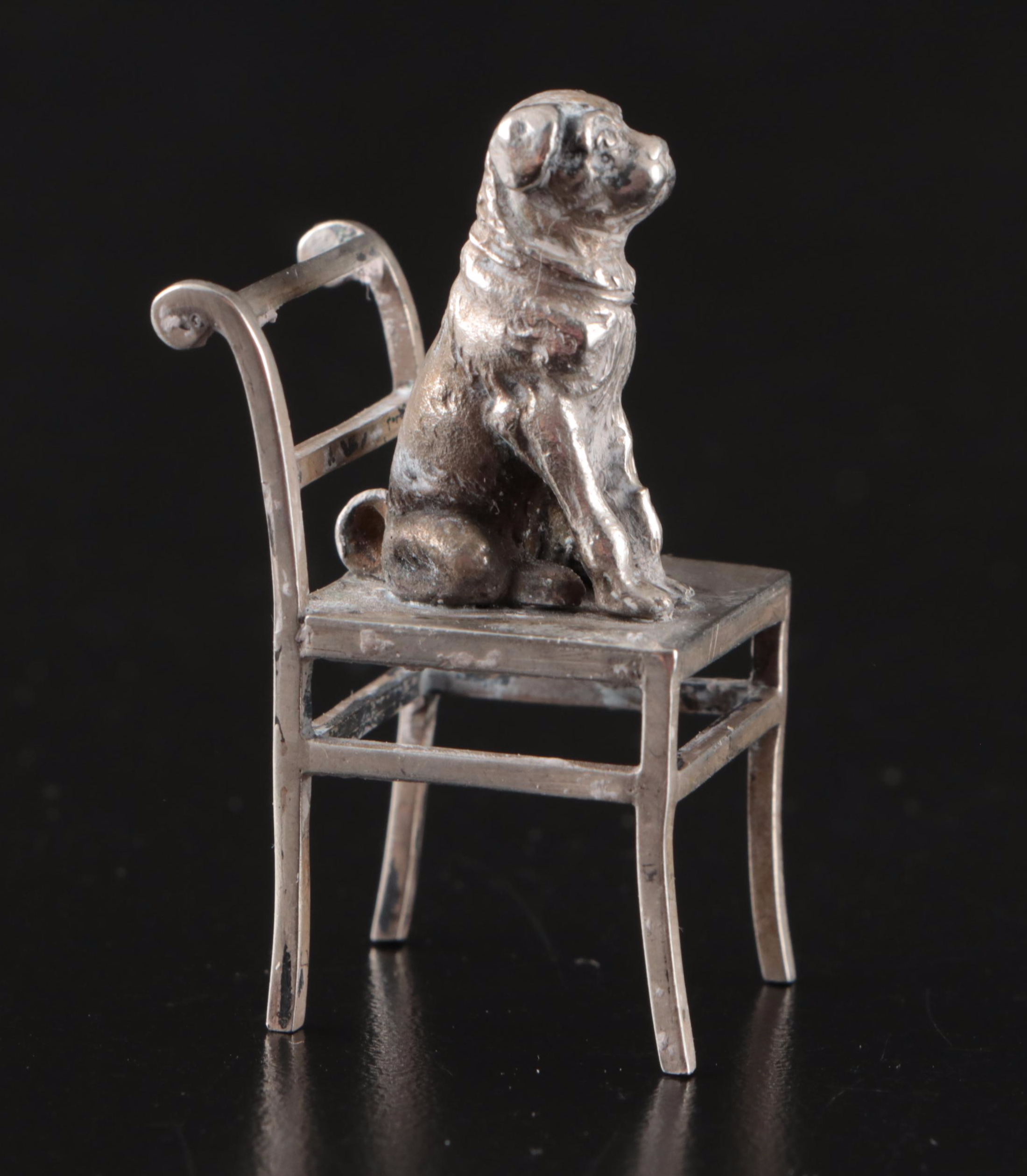 Miniature Sterling Silver Birdcage and Chair Figurines