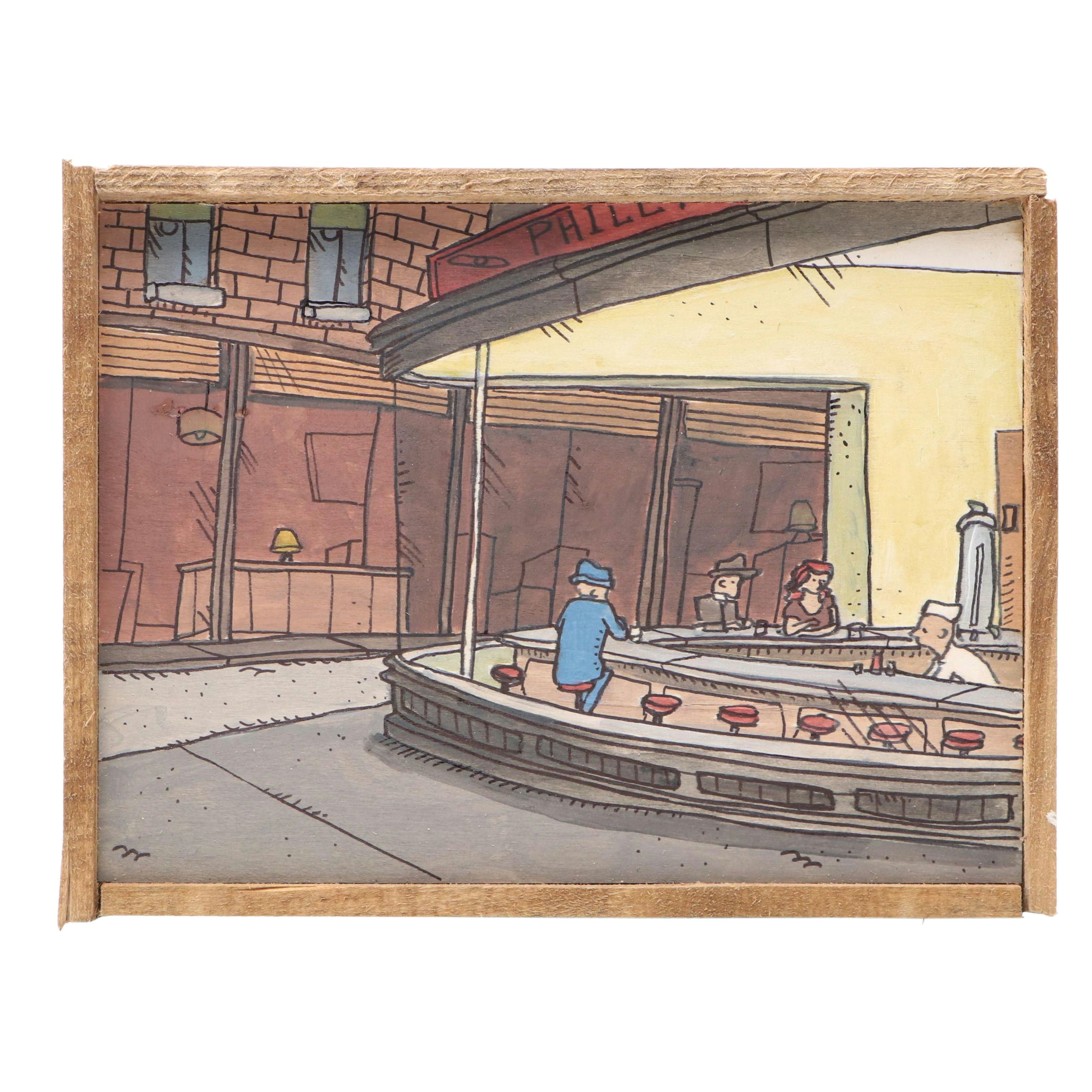 Aaron Wooten Stylized Mixed Media Painting "Night Hawks," 2025