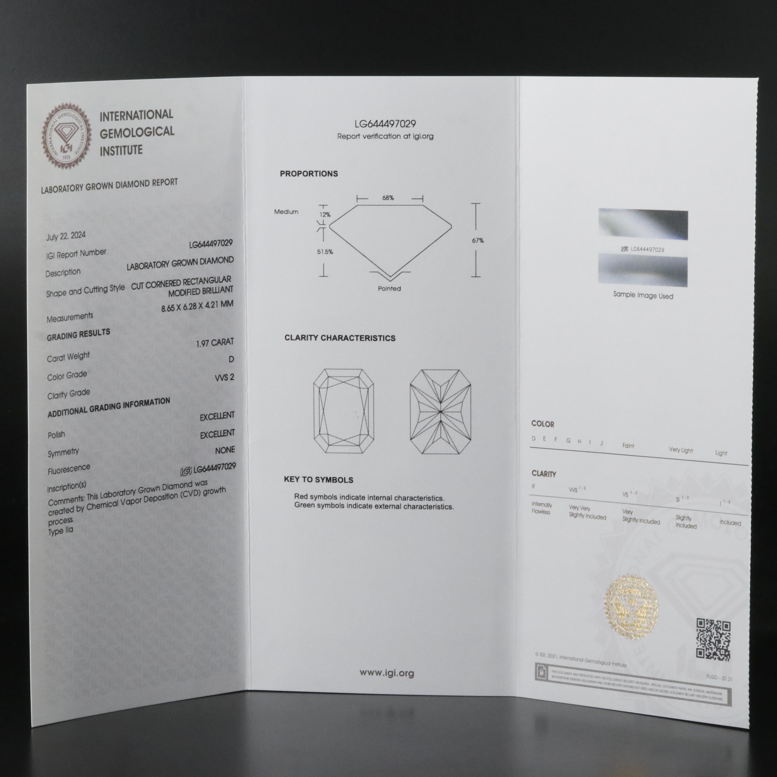 Loose 1.97 CT Lab Grown Diamond with IGI Report
