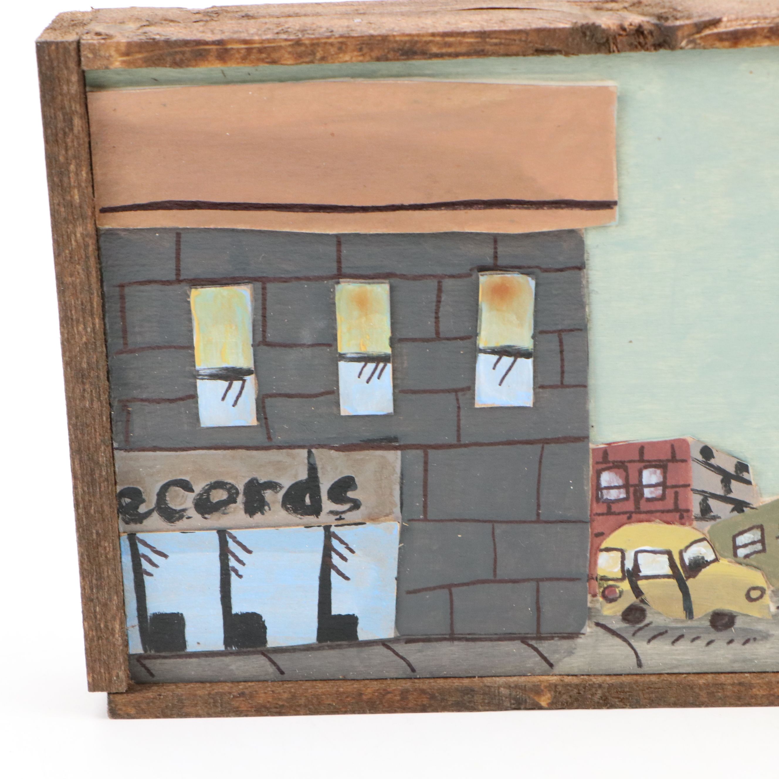 Aaron Wooten Dimensional Mixed Media Cityscape Painting "Records," 2025