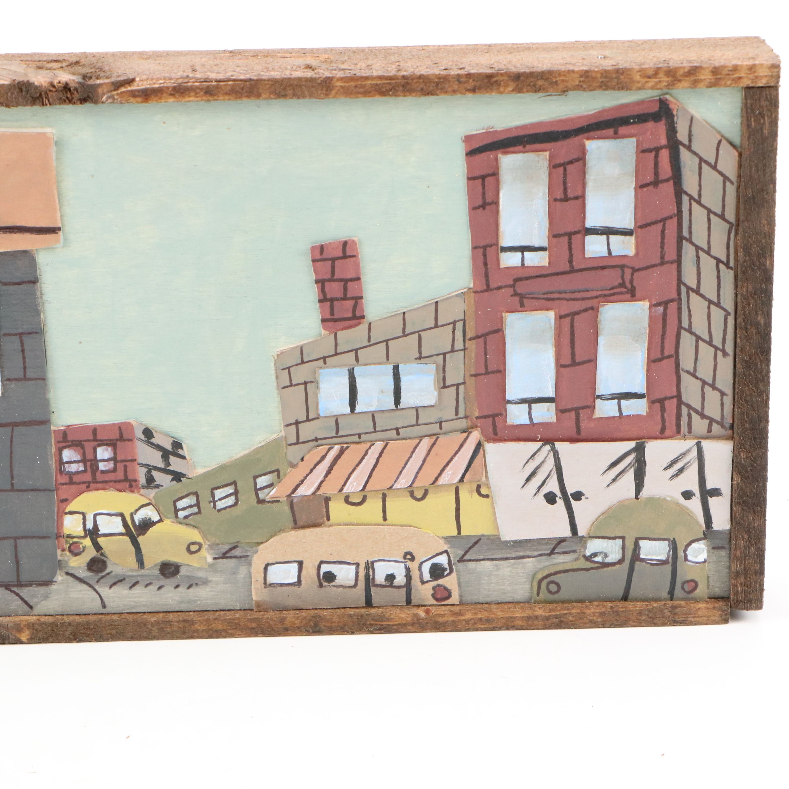 Aaron Wooten Dimensional Mixed Media Cityscape Painting "Records," 2025