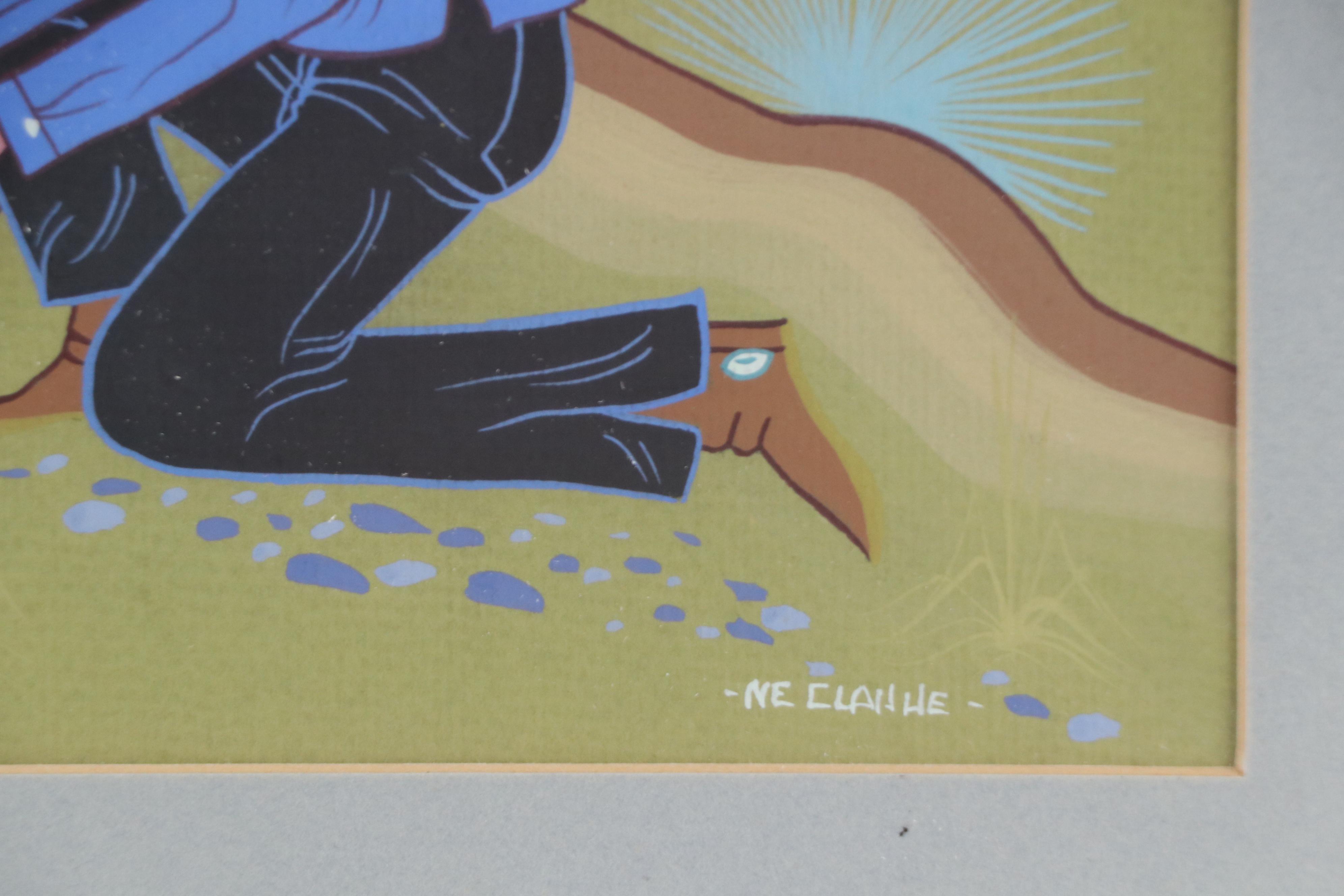 Ne Clah He Paintings of Seated Navajo Eating Watermelon and Sand Painting