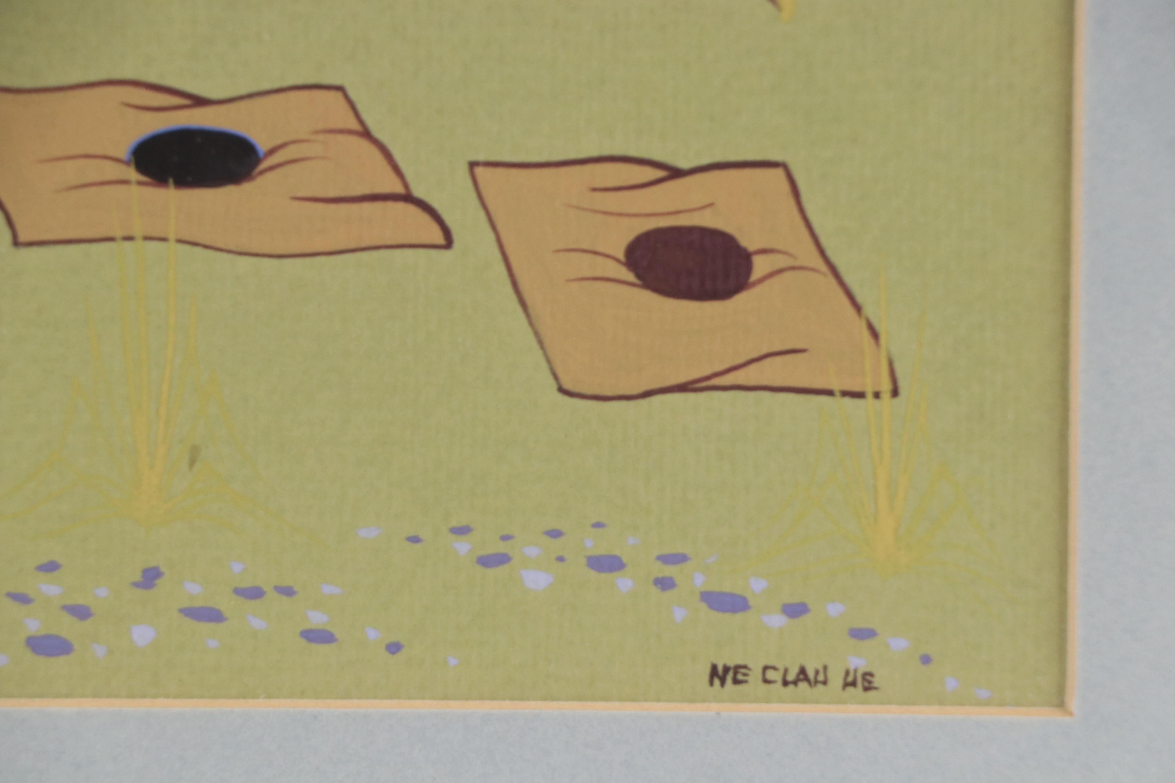 Ne Clah He Paintings of Seated Navajo Eating Watermelon and Sand Painting