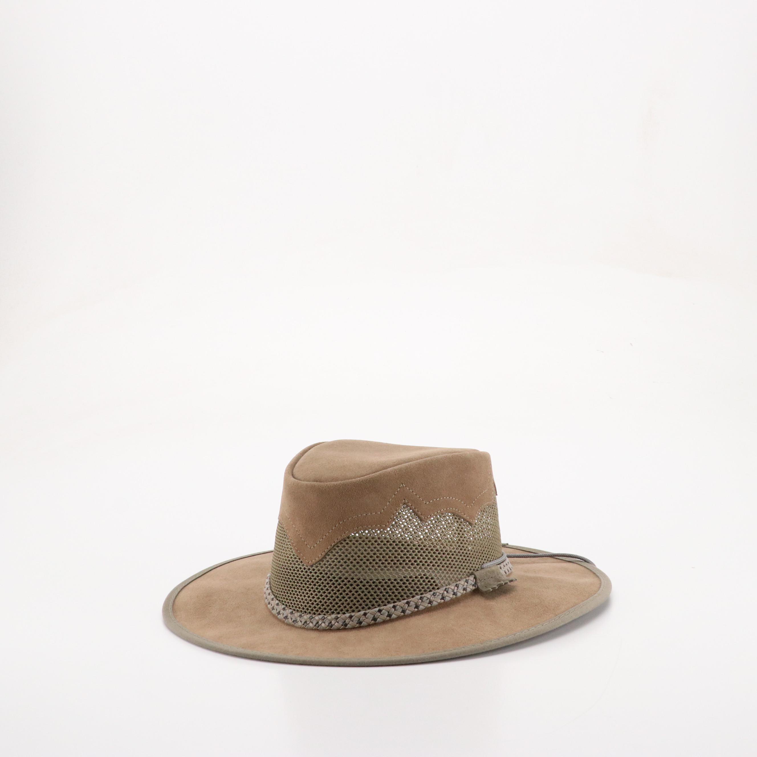 Sirroco Mesh Paneled Leather Sun Hat, Other Woven Palm Leaf Wide Brim Hat