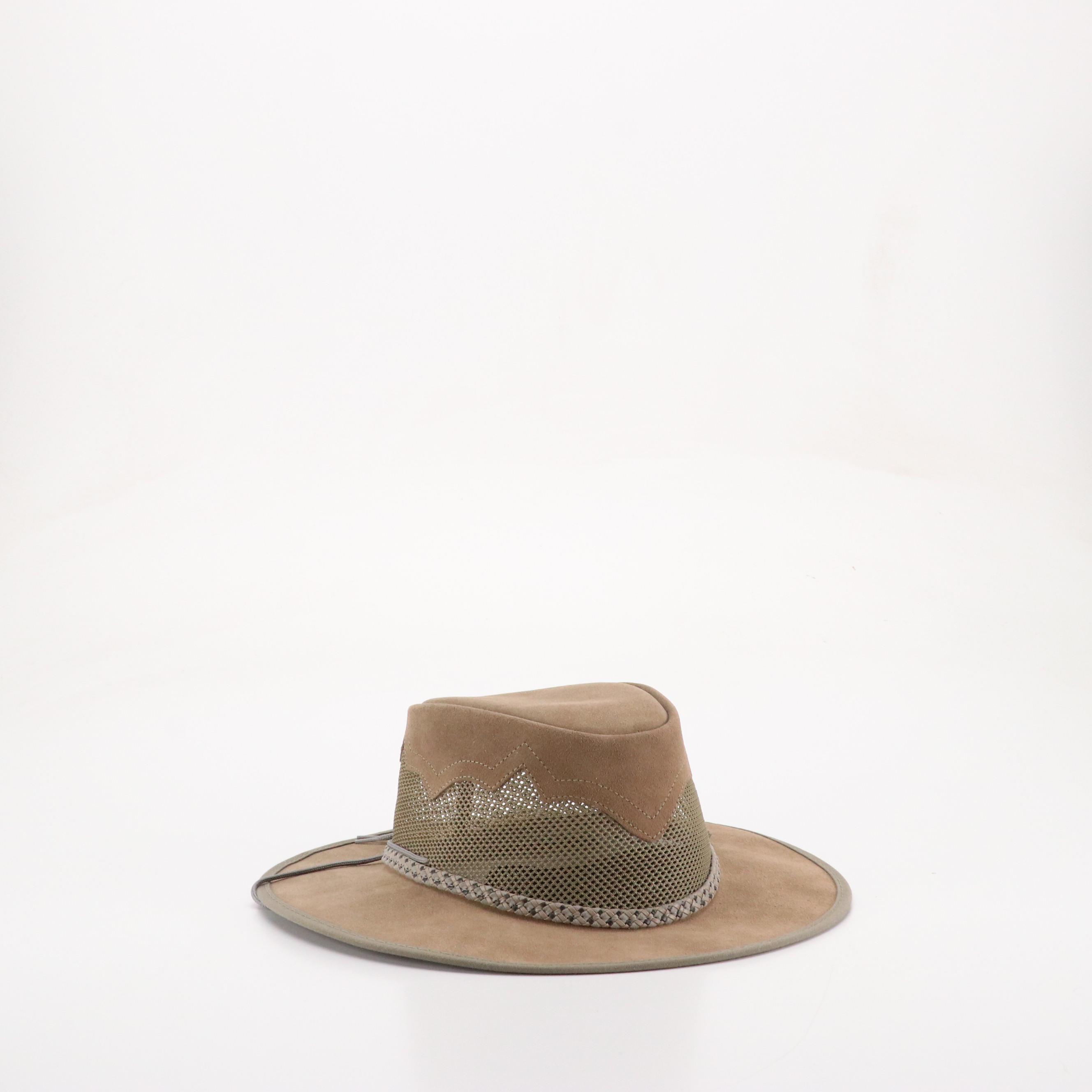 Sirroco Mesh Paneled Leather Sun Hat, Other Woven Palm Leaf Wide Brim Hat
