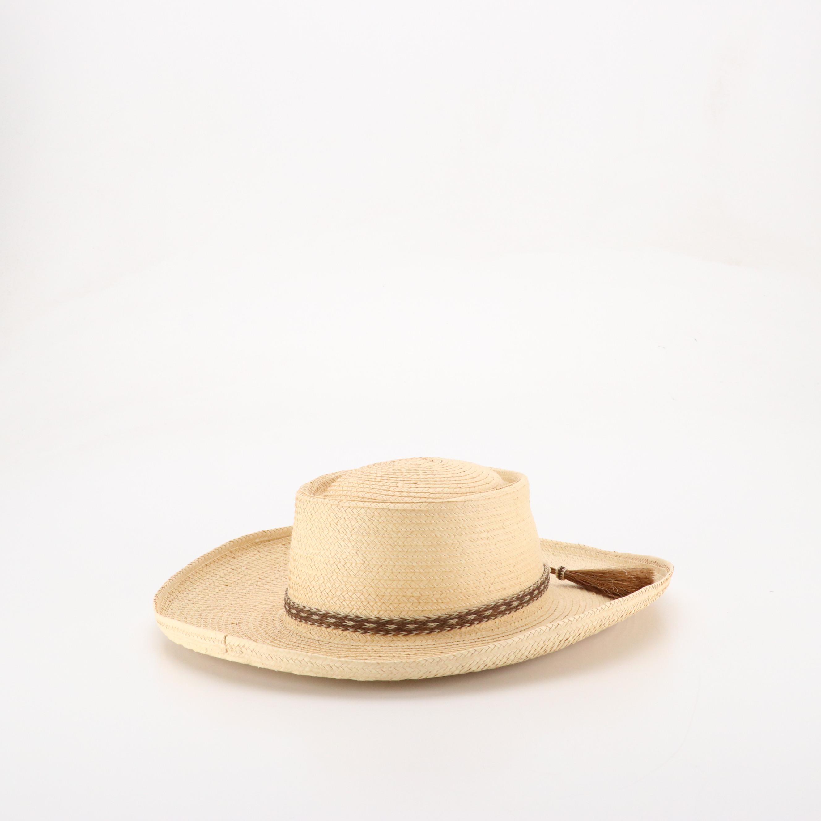 Sirroco Mesh Paneled Leather Sun Hat, Other Woven Palm Leaf Wide Brim Hat