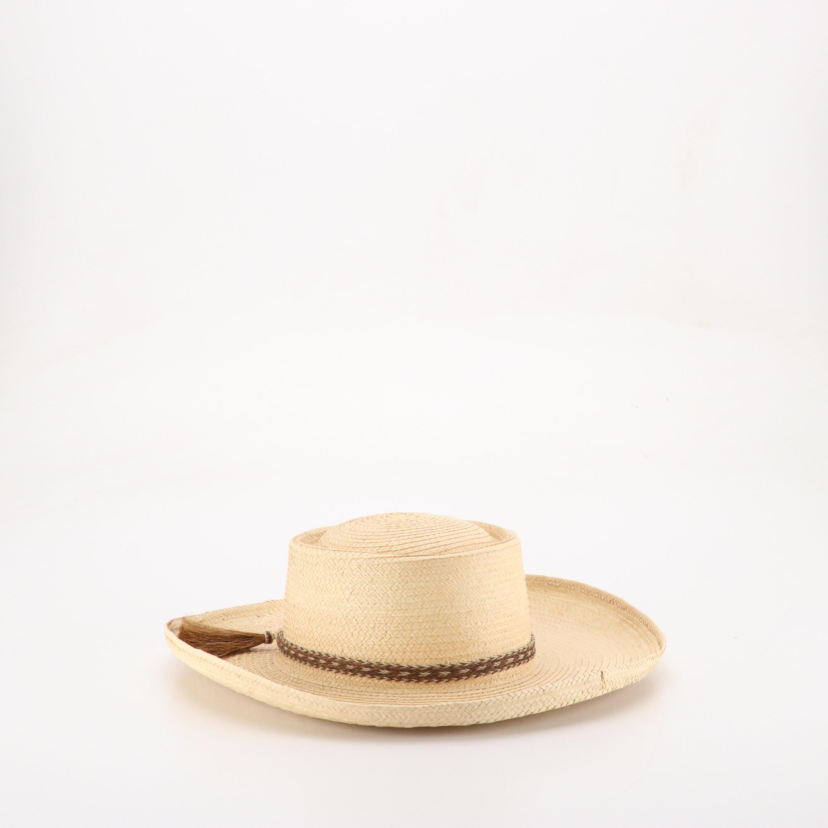 Sirroco Mesh Paneled Leather Sun Hat, Other Woven Palm Leaf Wide Brim Hat
