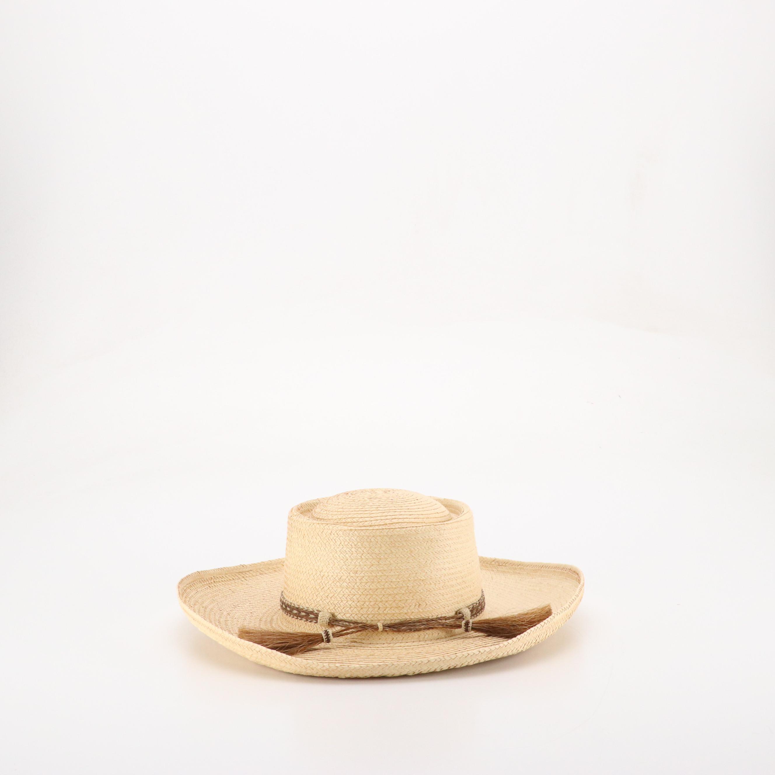 Sirroco Mesh Paneled Leather Sun Hat, Other Woven Palm Leaf Wide Brim Hat