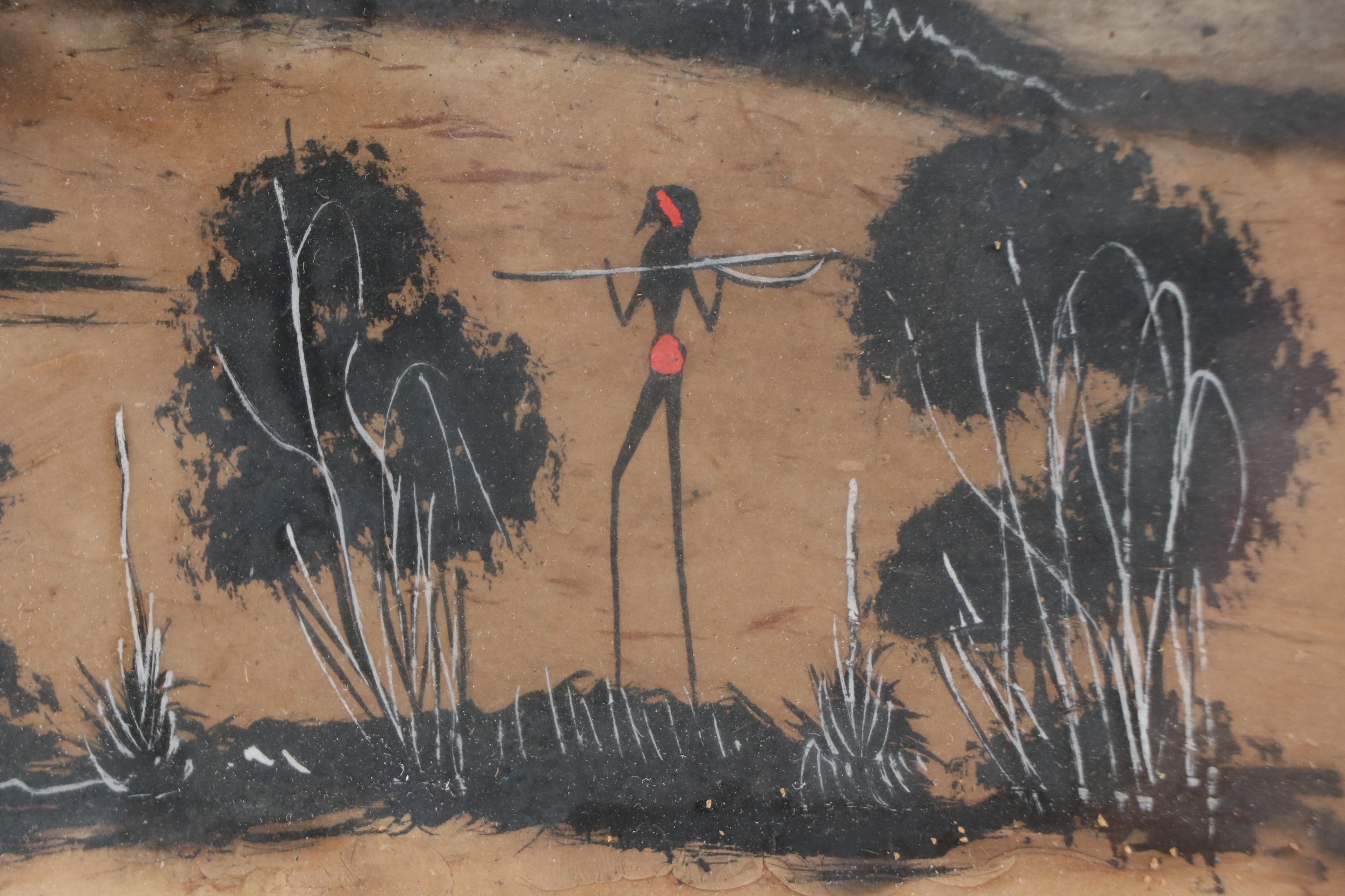 Aboriginal Australian Bush Landscape Ink Painting on Melaleuca Bark