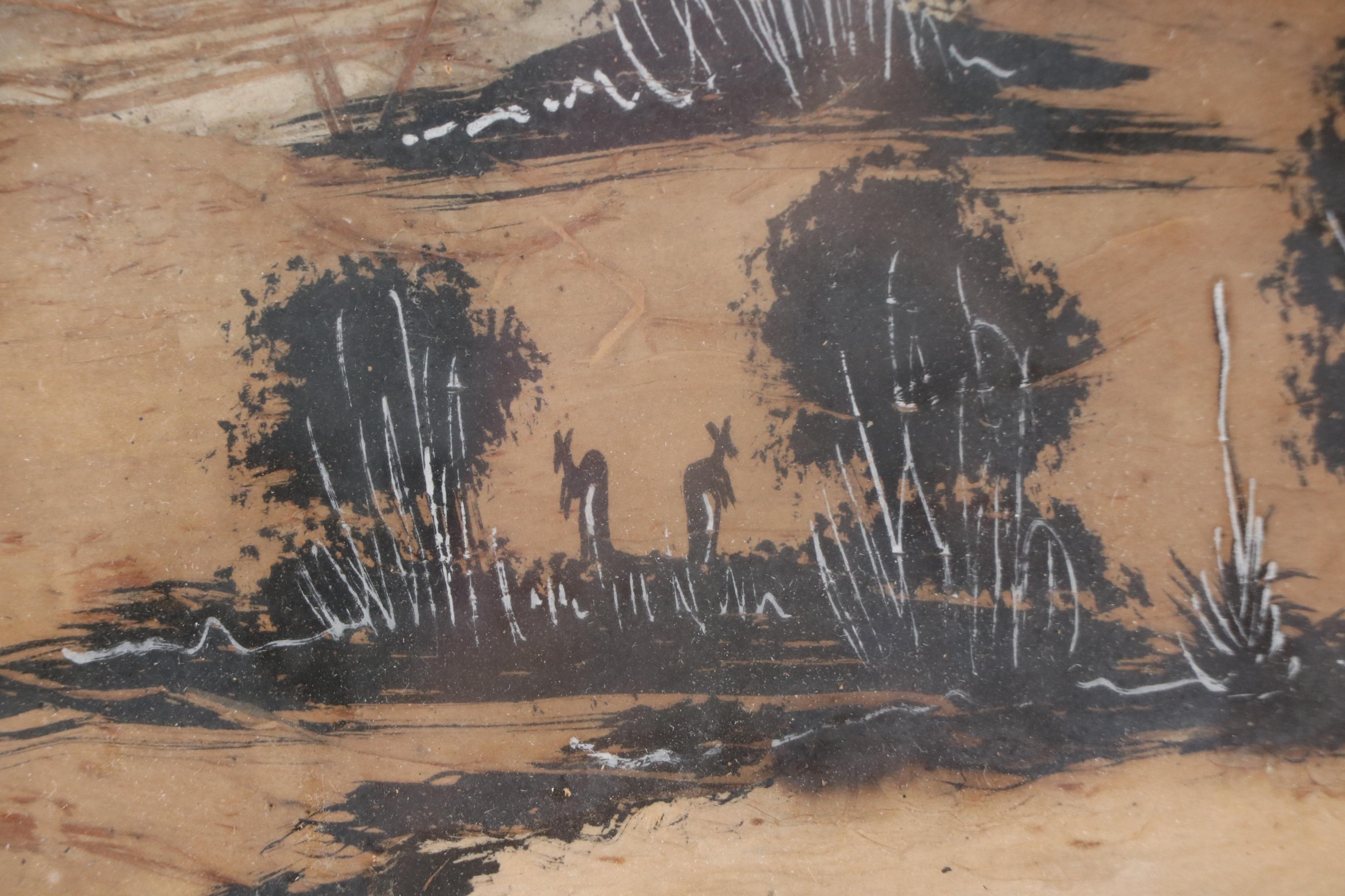 Aboriginal Australian Bush Landscape Ink Painting on Melaleuca Bark