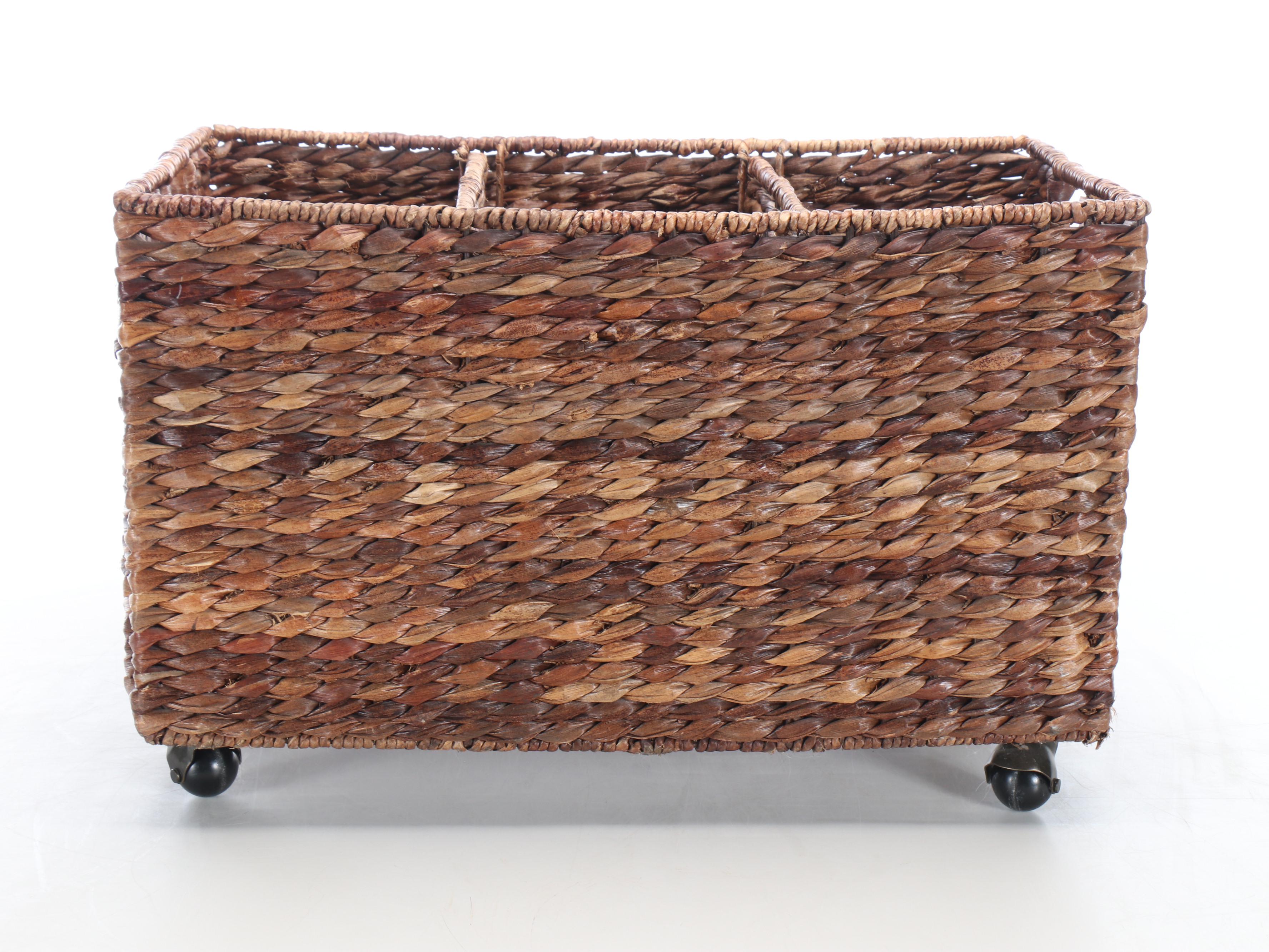 Divided Woven Basket on Casters
