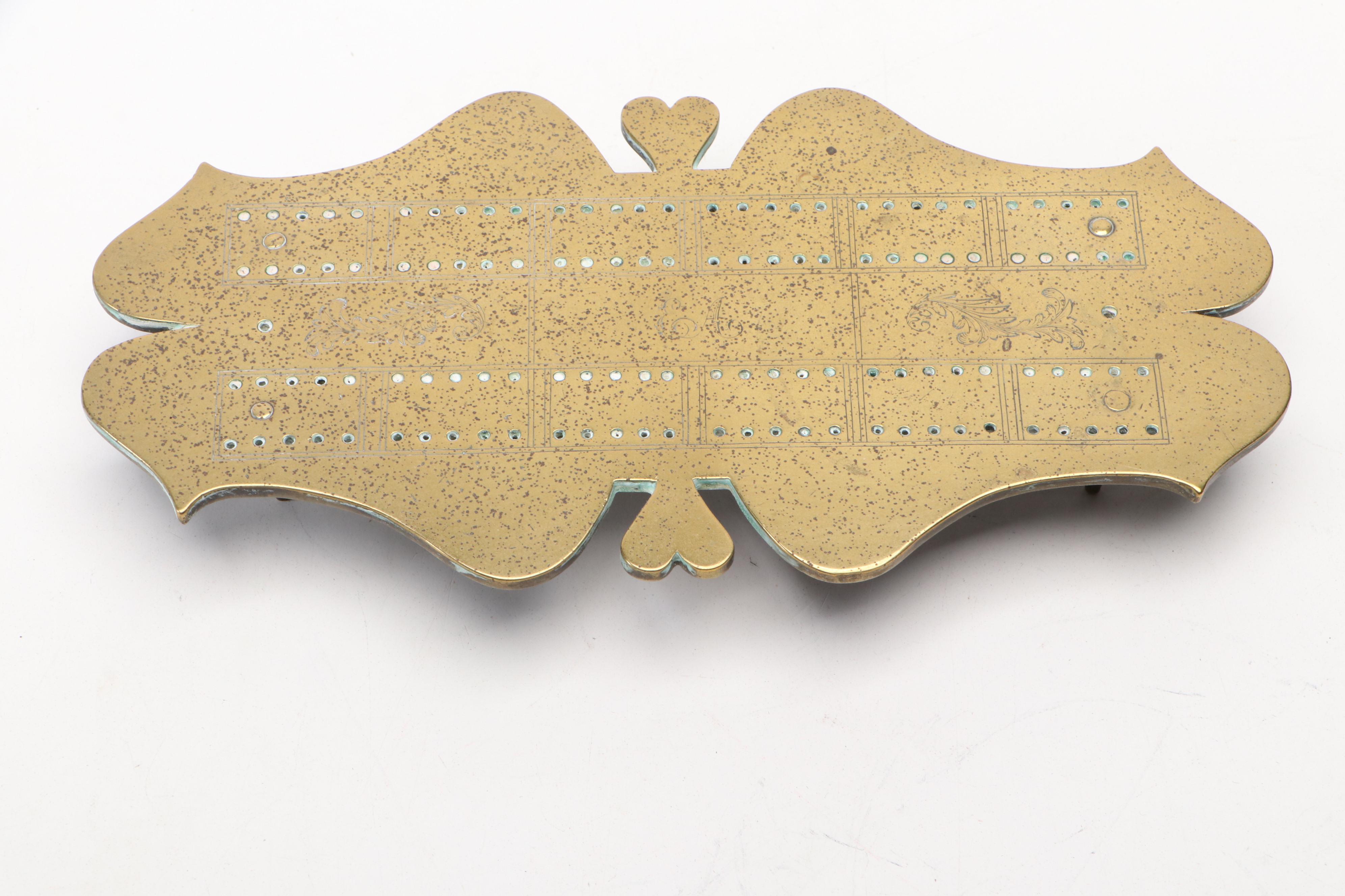 Vintage Strawberry Hill with Other European Style Brass Cribbage Board
